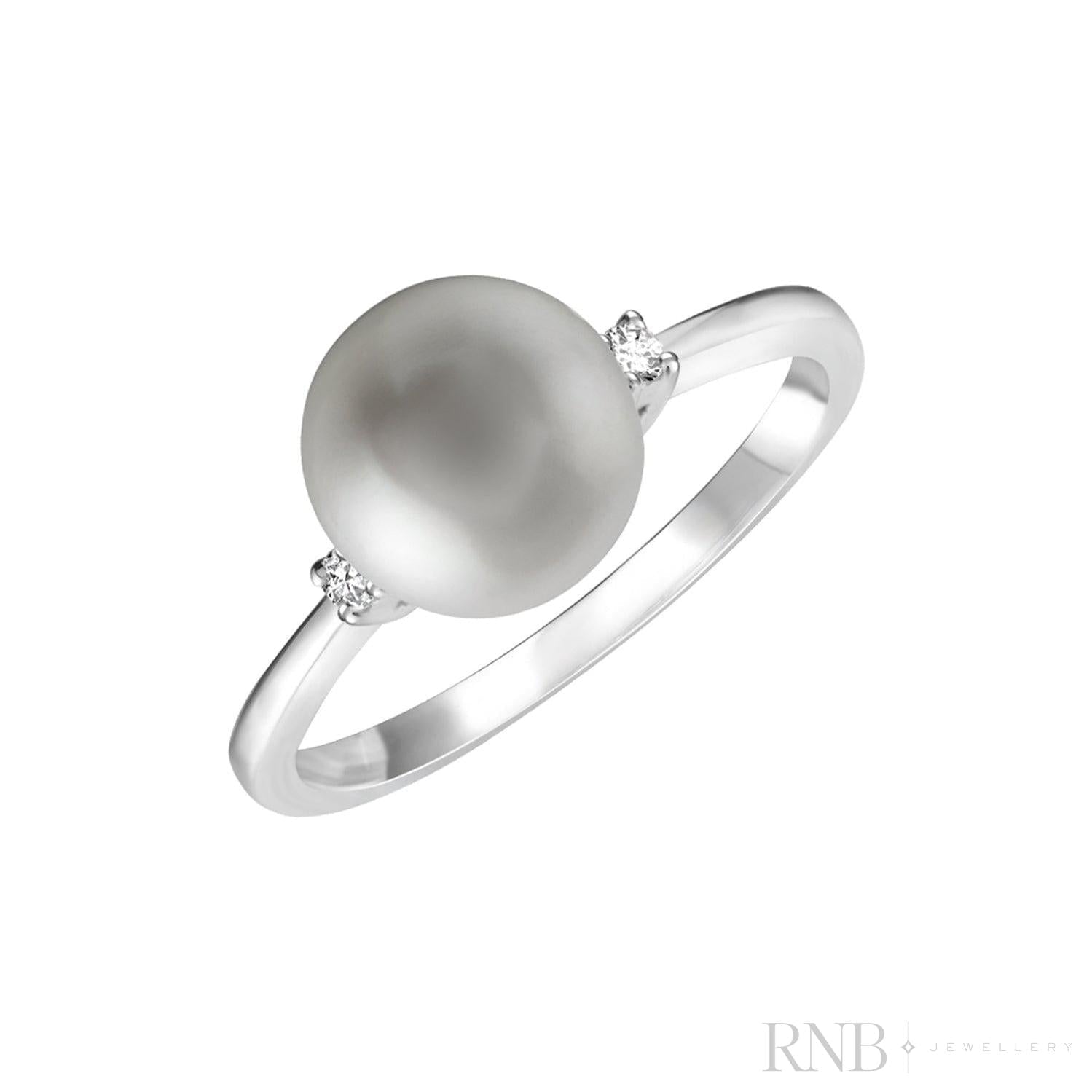 White Grey Pearl & Diamond Ring-RNB Jewellery