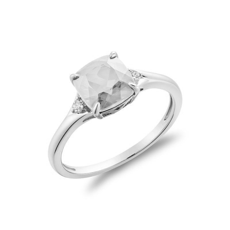 Solitaire Cushion Cut White Topaz & Diamond Ring