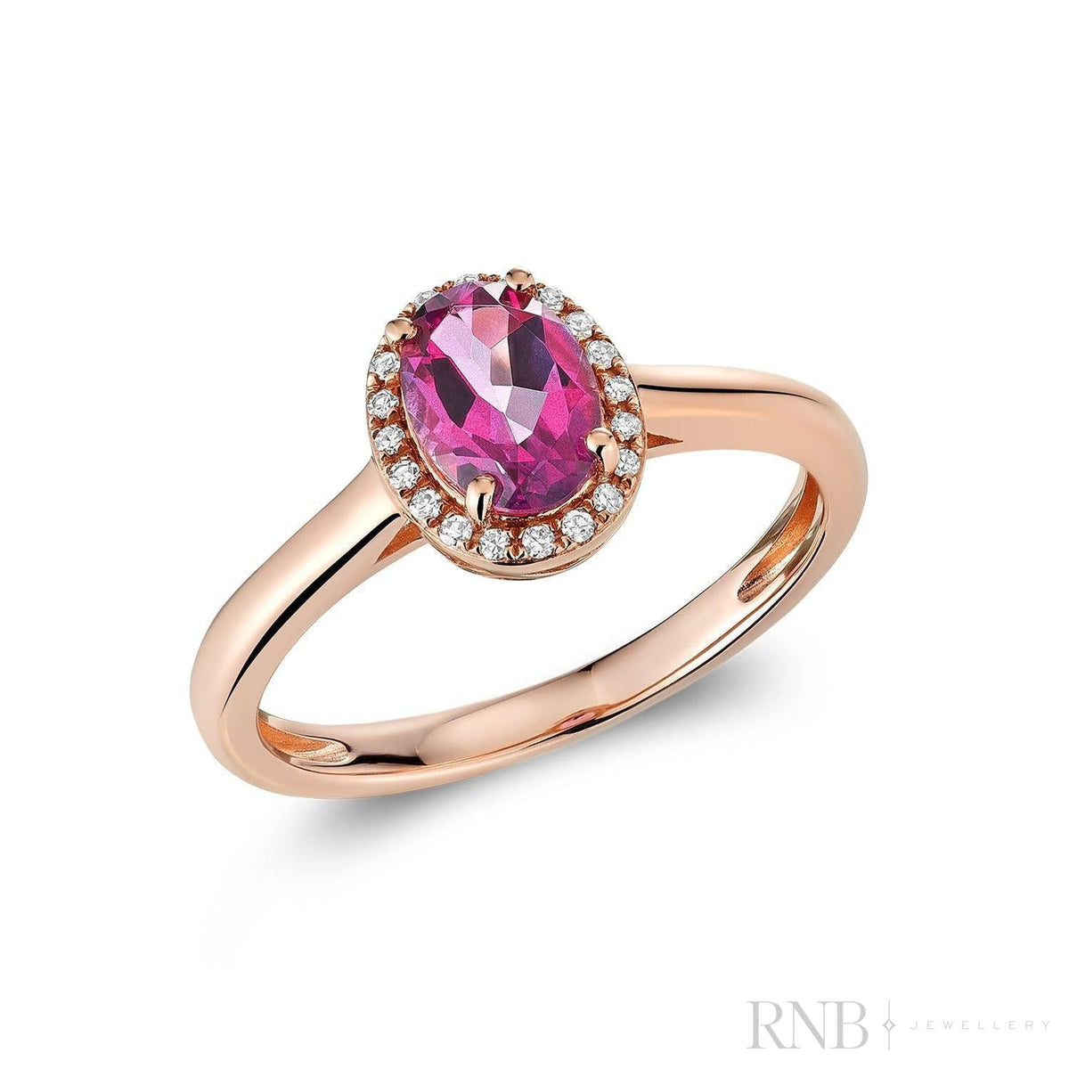 Oval Pink Topaz & Diamond Halo Ring-RNB Jewellery