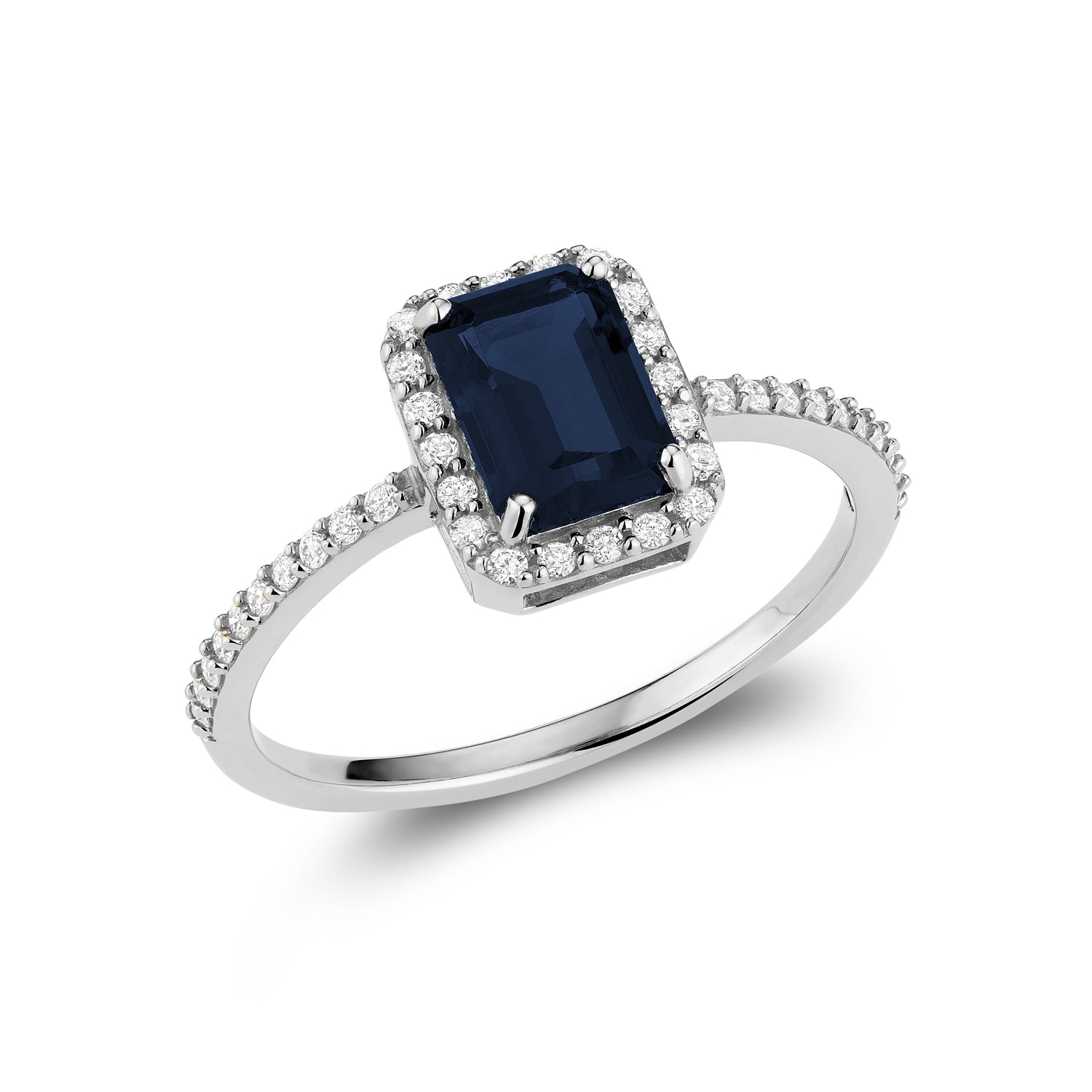 Diamond Halo & Emerald Cut Lab Grown Gemstone Ring