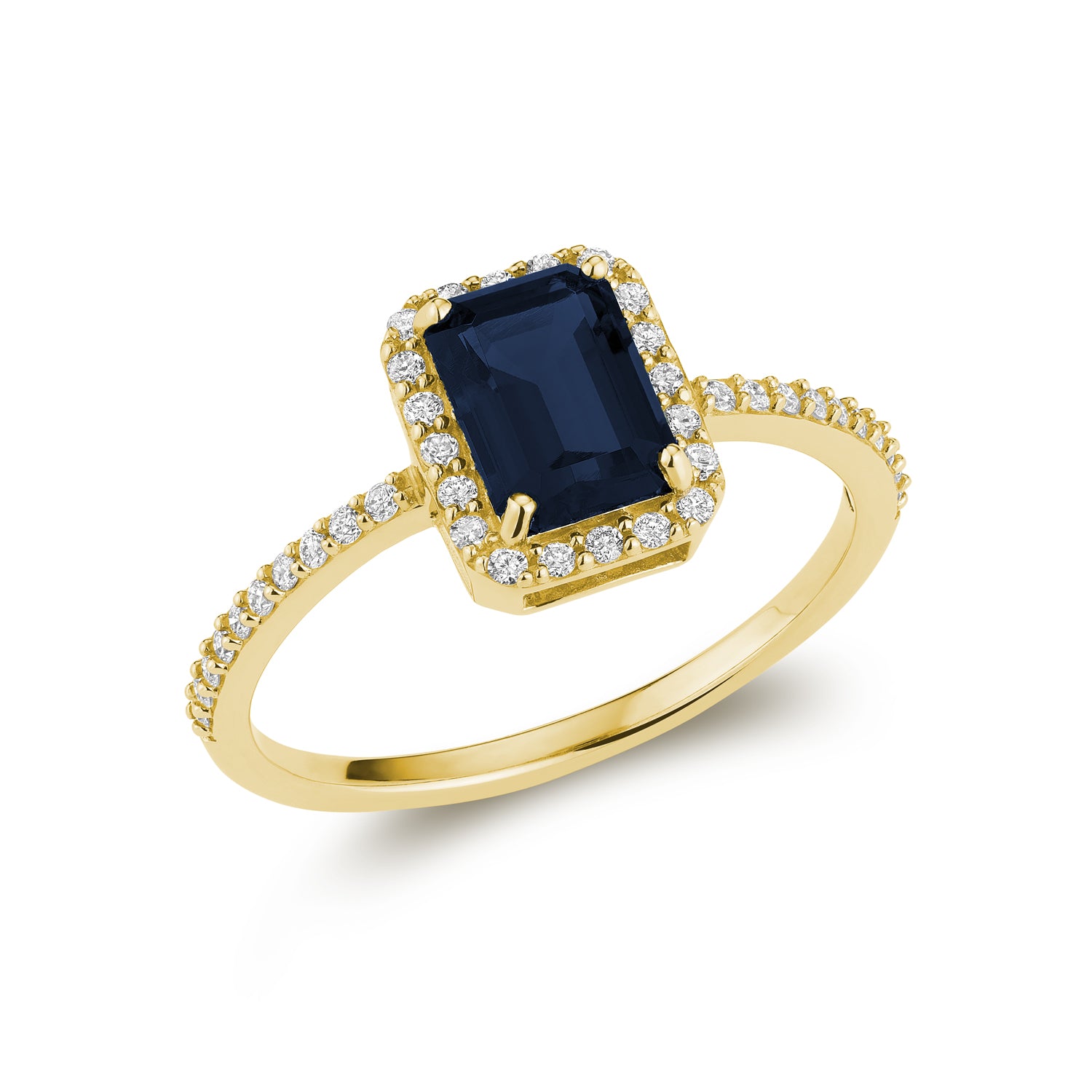 Diamond Halo & Emerald Cut Lab Grown Gemstone Ring