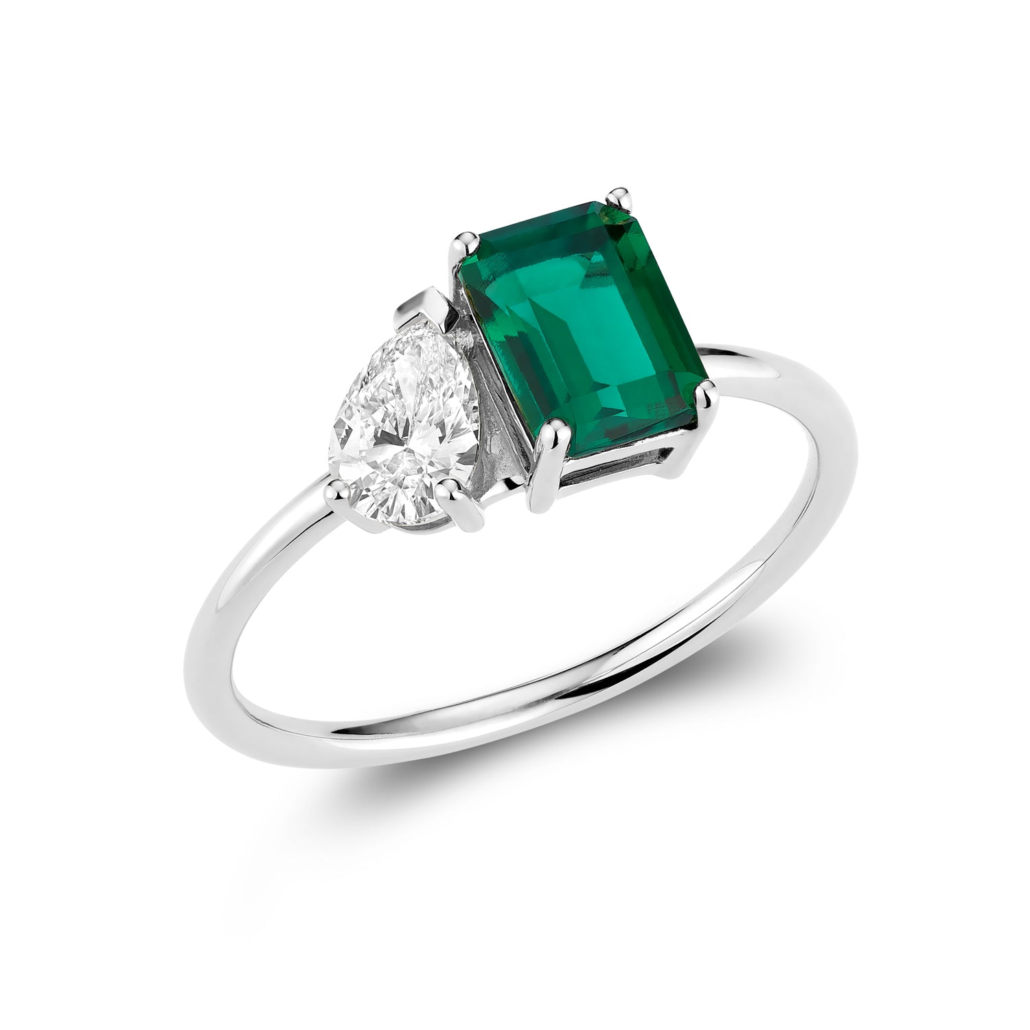 Toi et Moi Pear & Emerald Cut with Lab Grown Diamond & LG Gemstone Ring