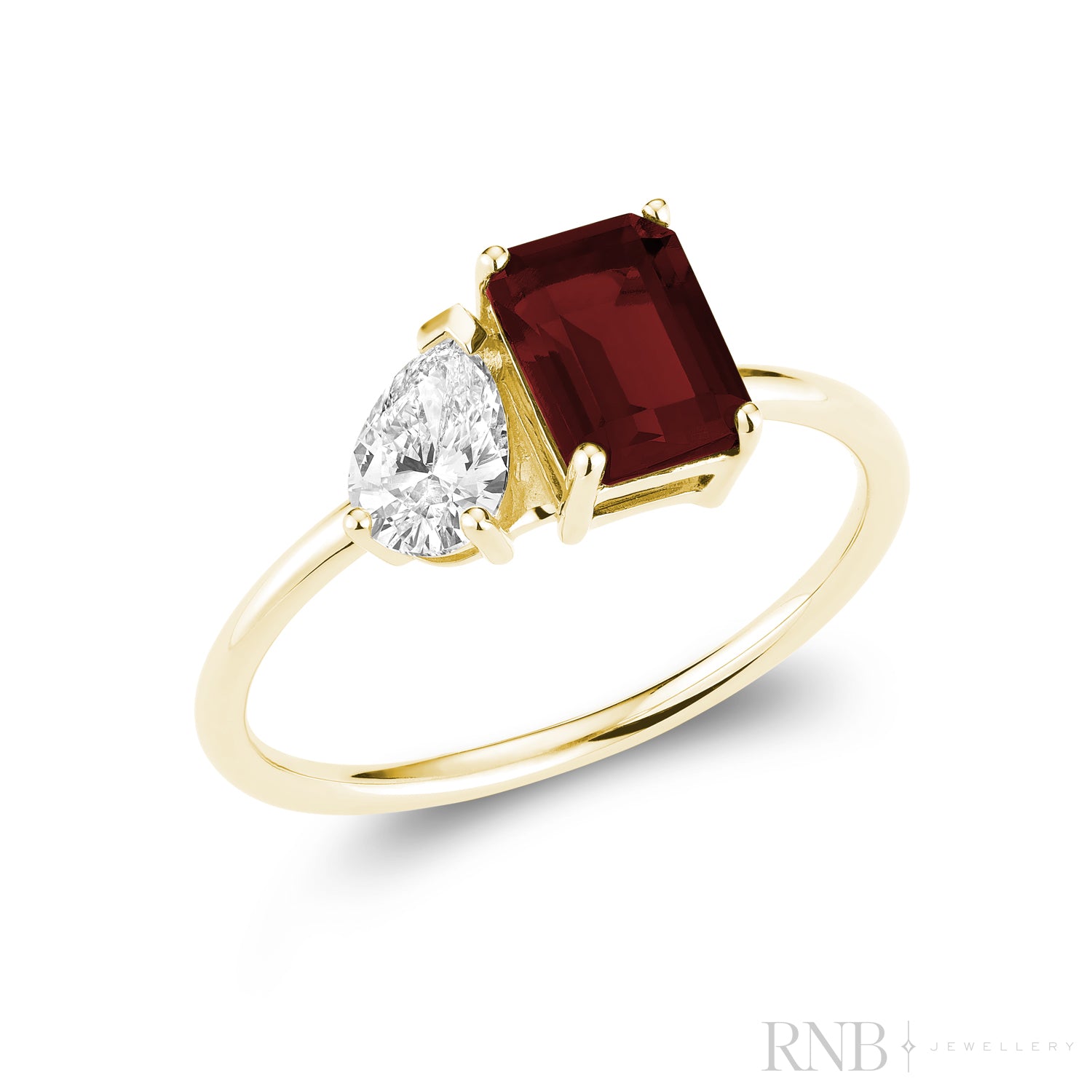 Toi et Moi Pear & Emerald Cut with Lab Grown Diamond & LG Gemstone Ring