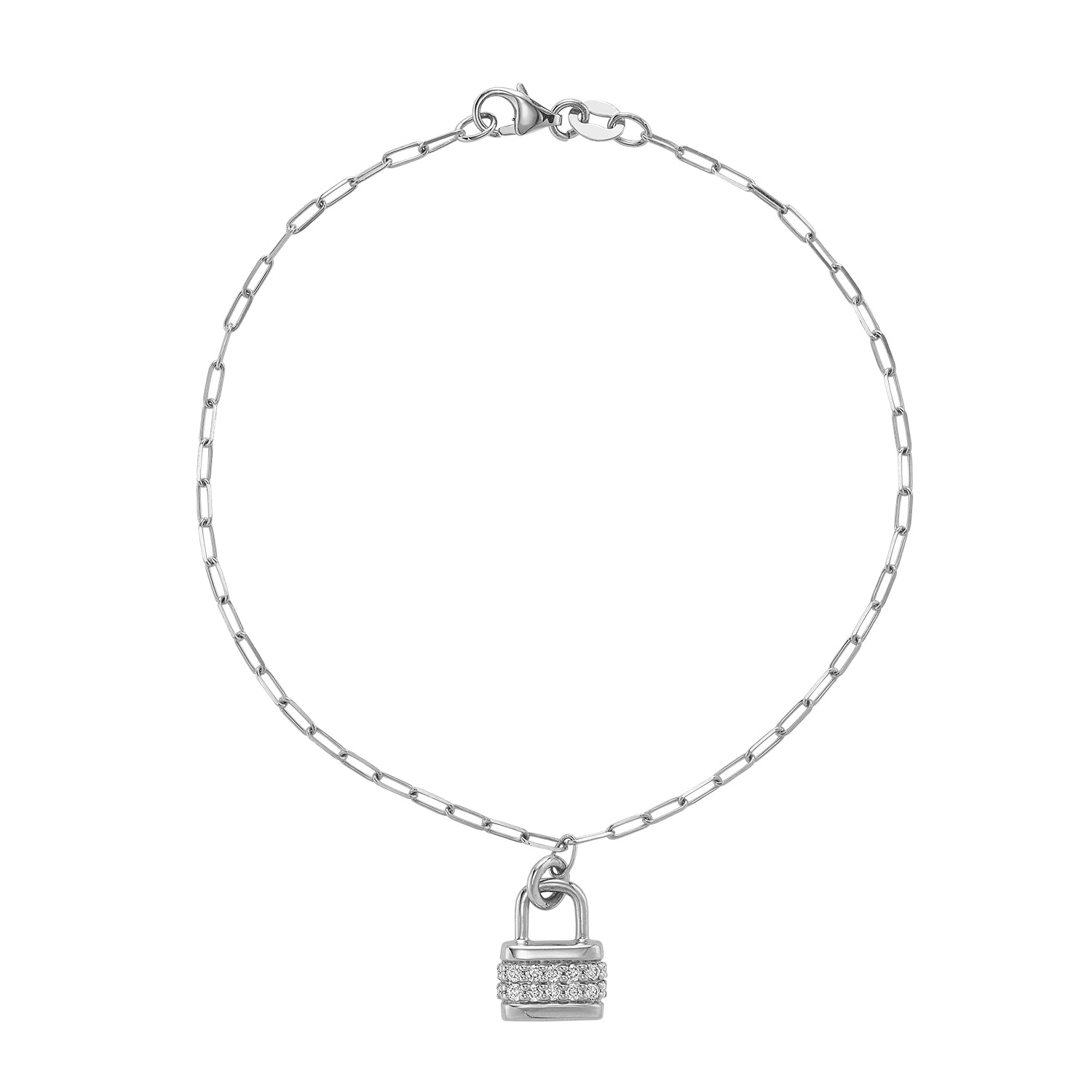 Lock Charm Diamond Paperclip Bracelet