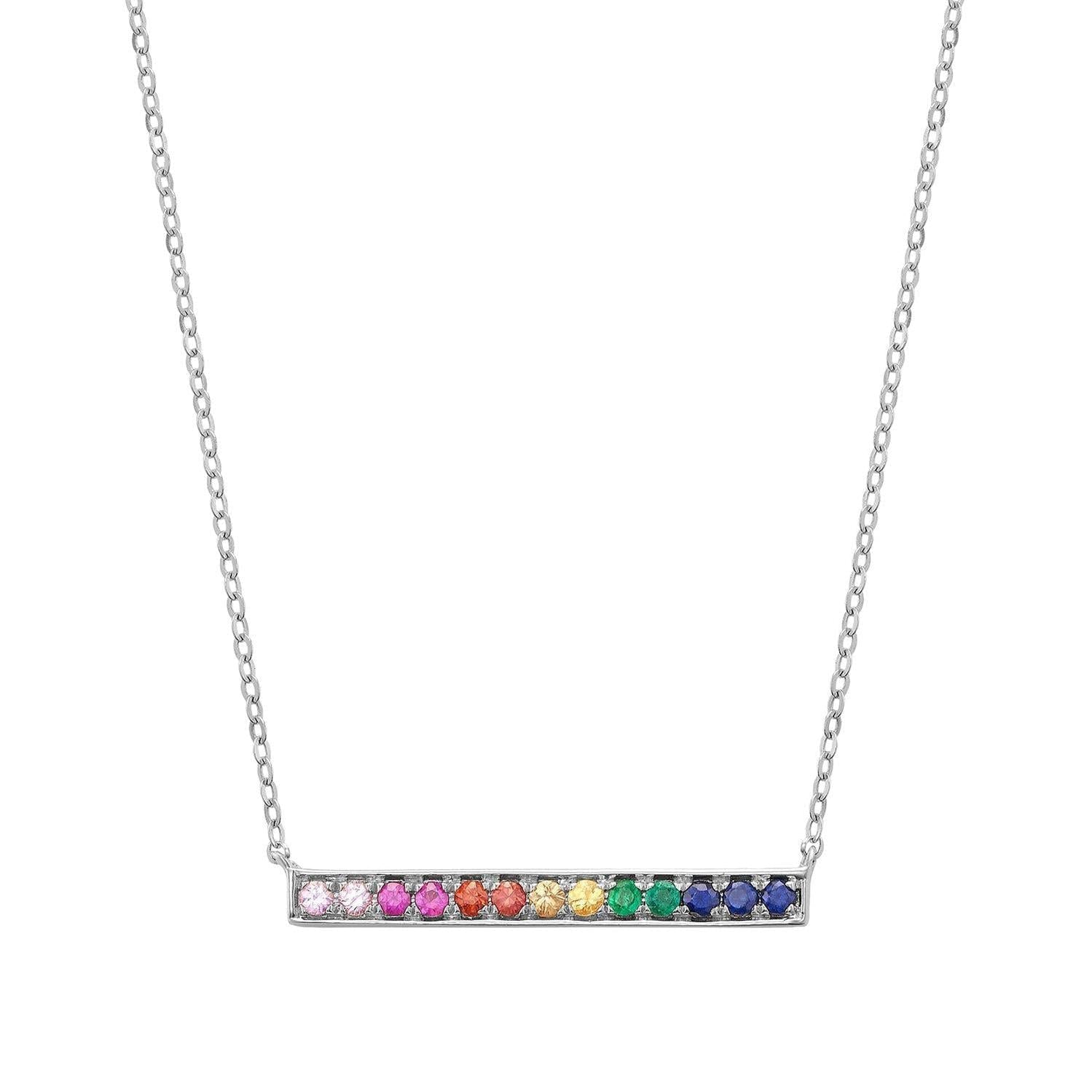 White Gold Rainbow Bar Necklace-RNB Jewellery