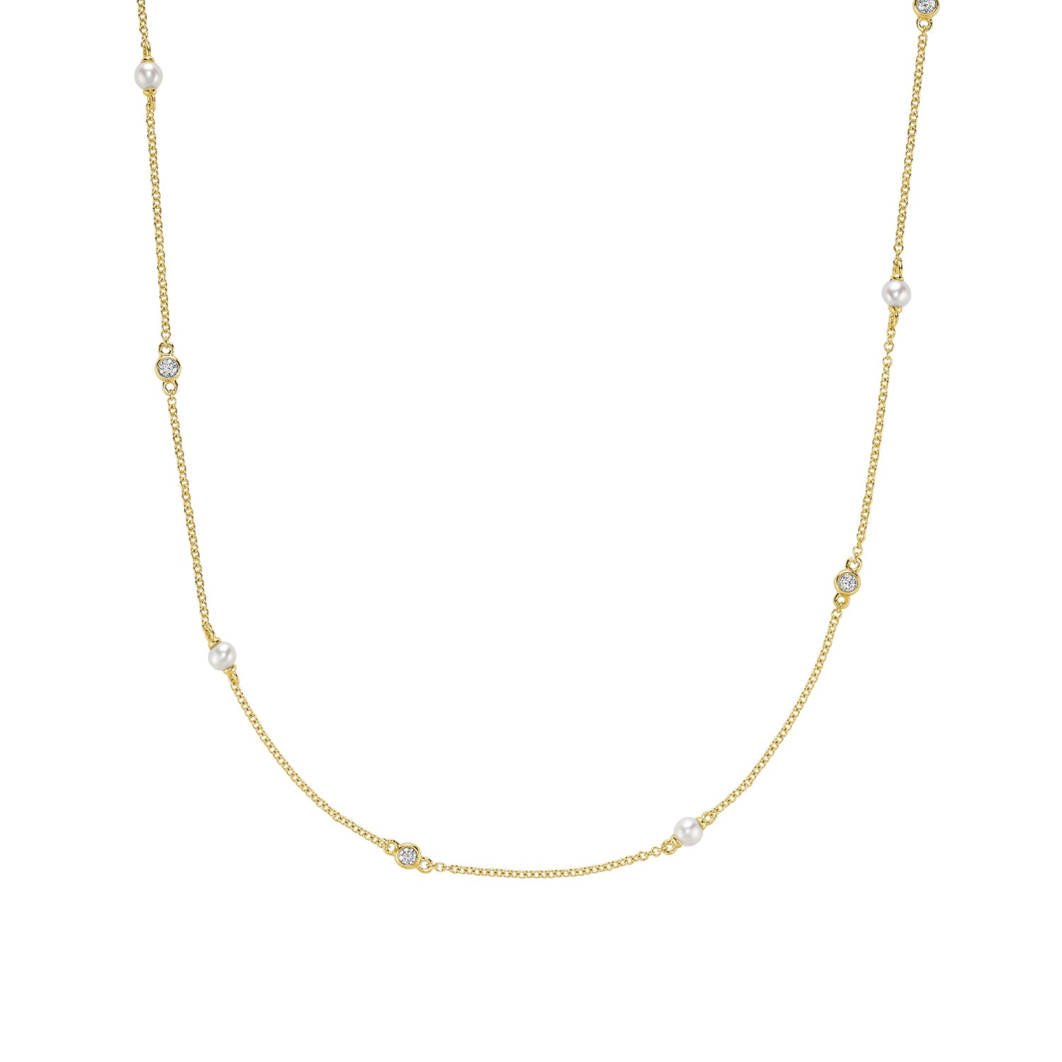 Mini Pearls & Bezel Diamonds Station Necklace