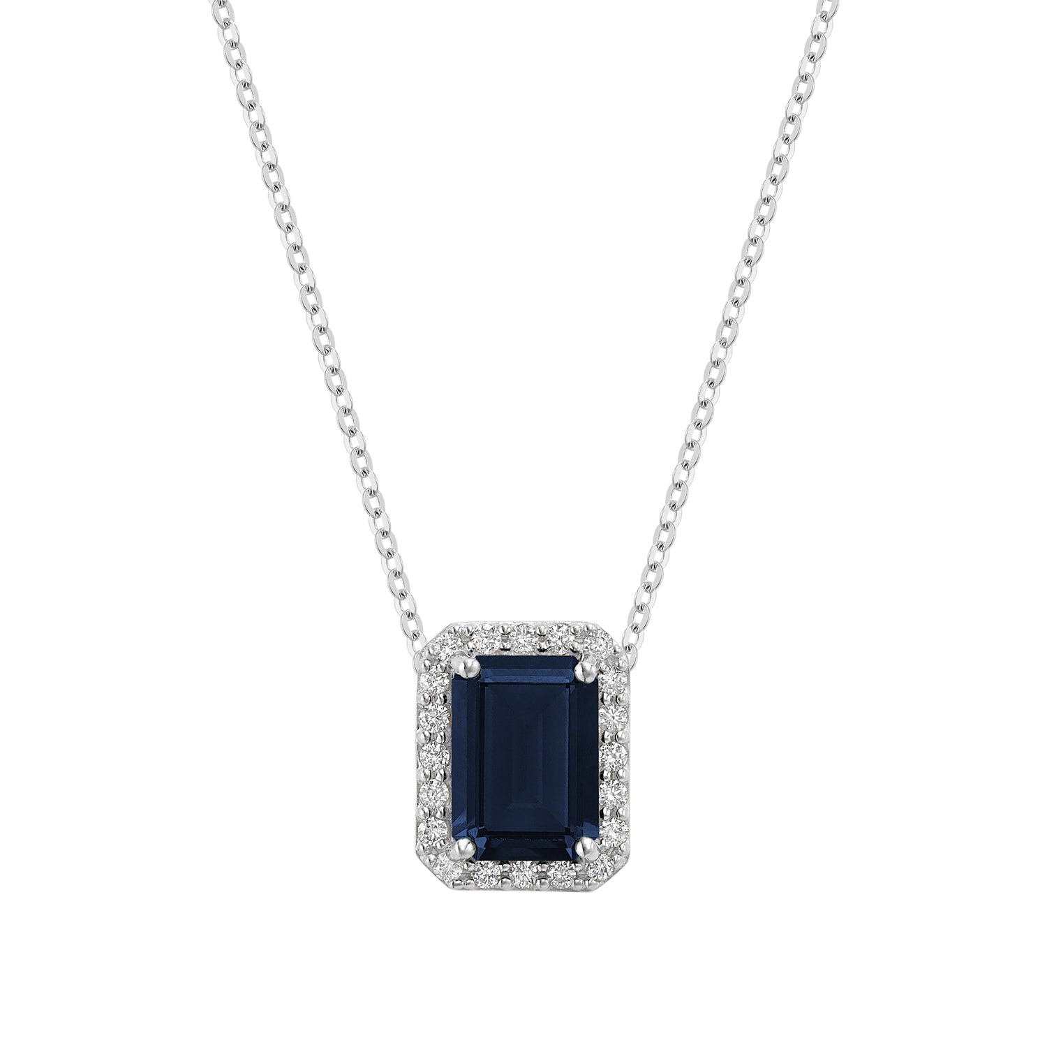 Diamond Halo & Emerald Cut Lab Grown Gemstone Necklace