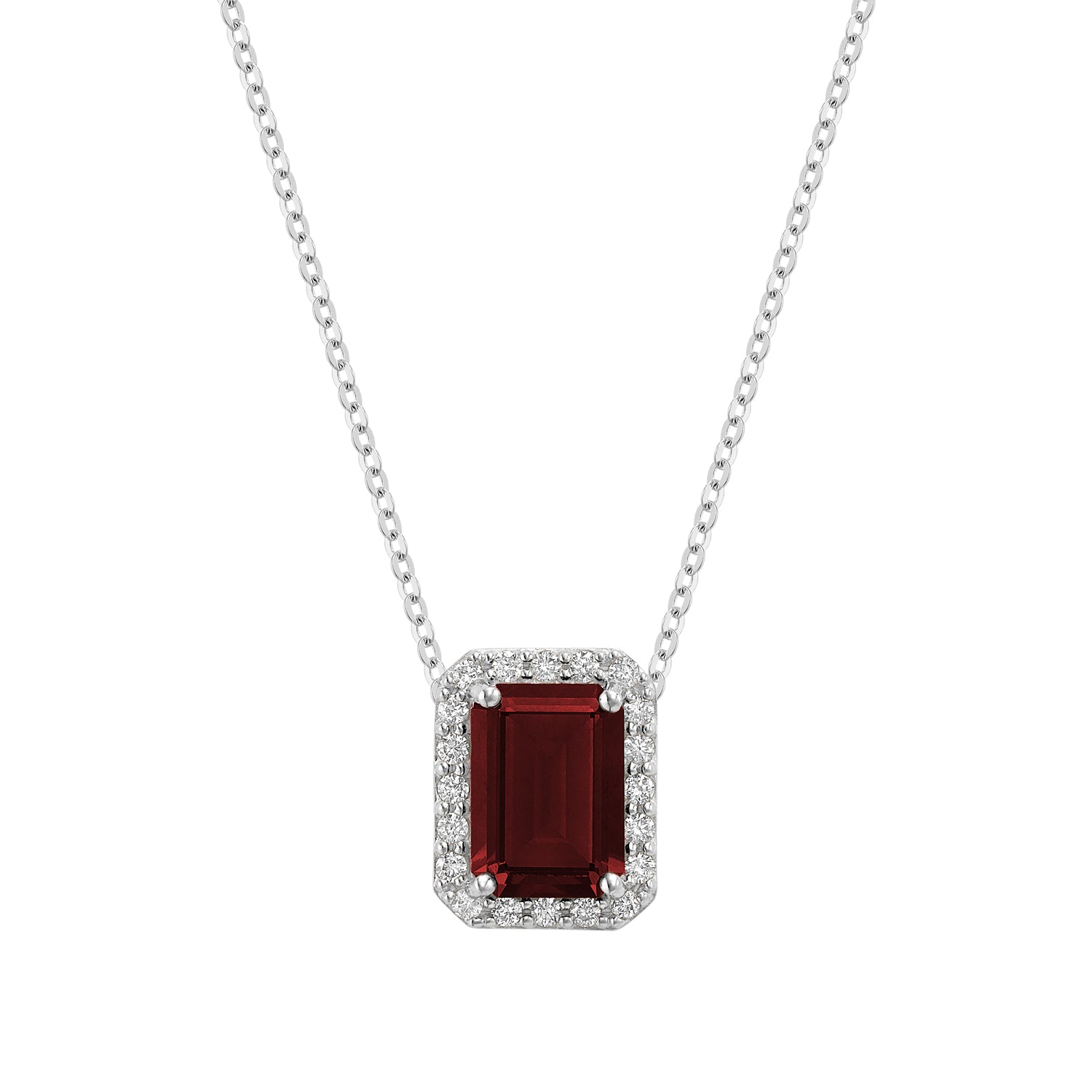 Diamond Halo & Emerald Cut Lab Grown Gemstone Necklace