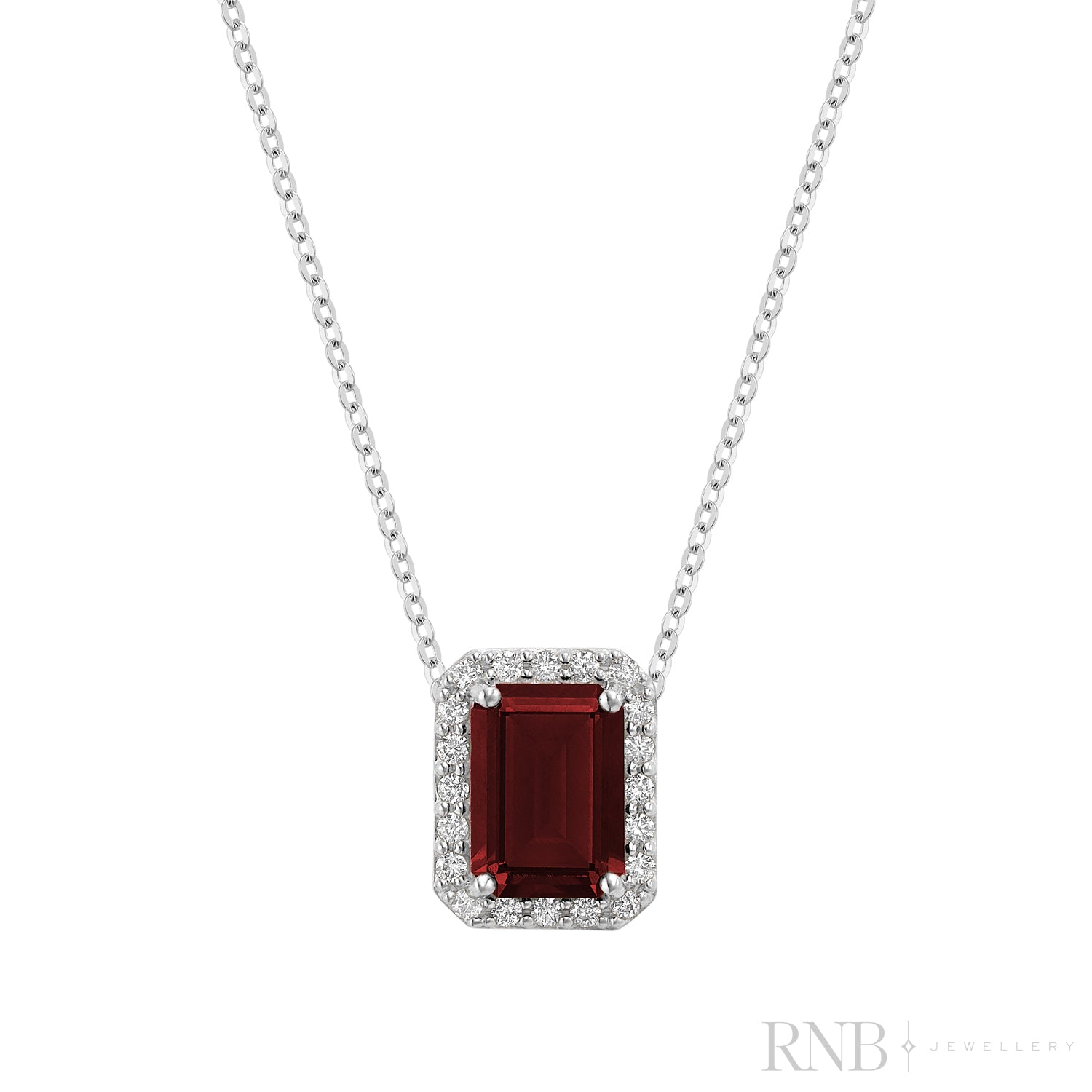 Diamond Halo & Emerald Cut Lab Grown Gemstone Necklace