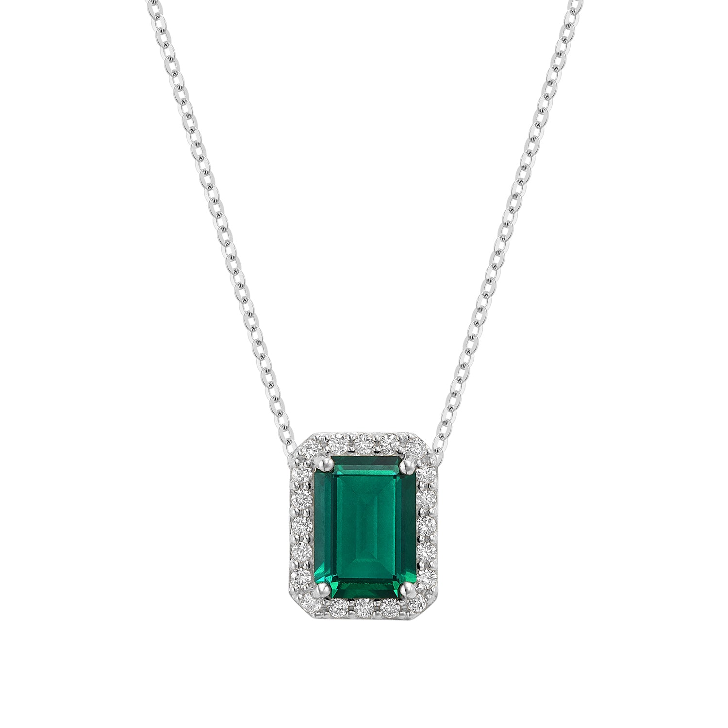 Diamond Halo & Emerald Cut Lab Grown Gemstone Necklace