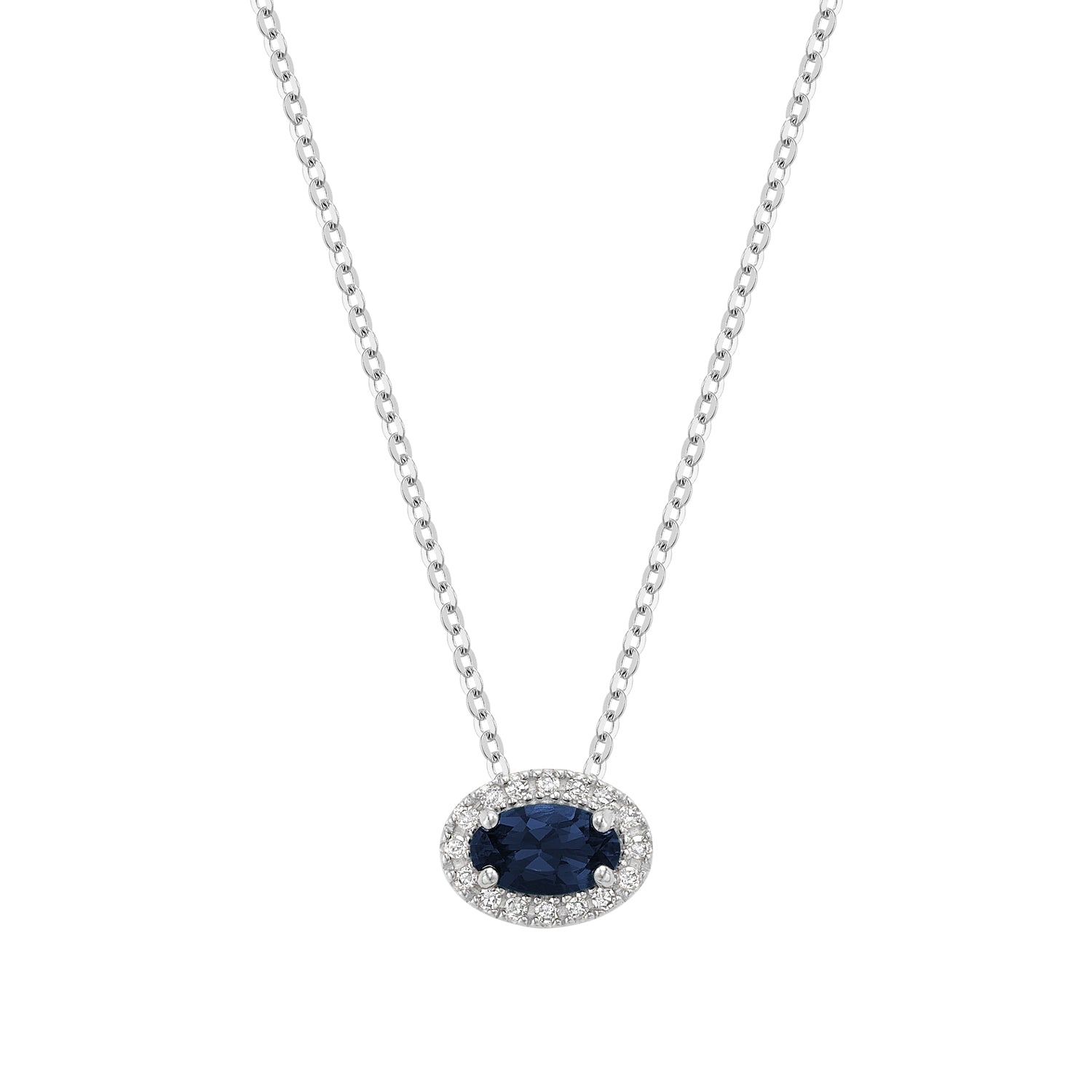 East West Diamond Halo & Oval Cut Lab Grown Gemstone Necklace
