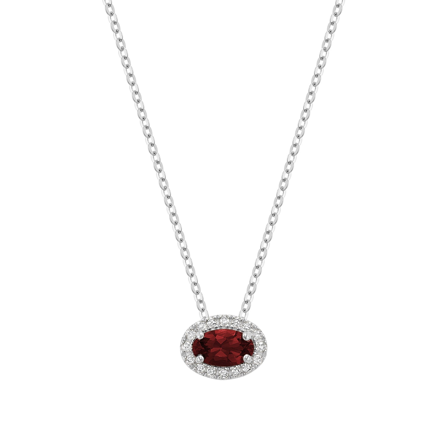East West Diamond Halo & Oval Cut Lab Grown Gemstone Necklace