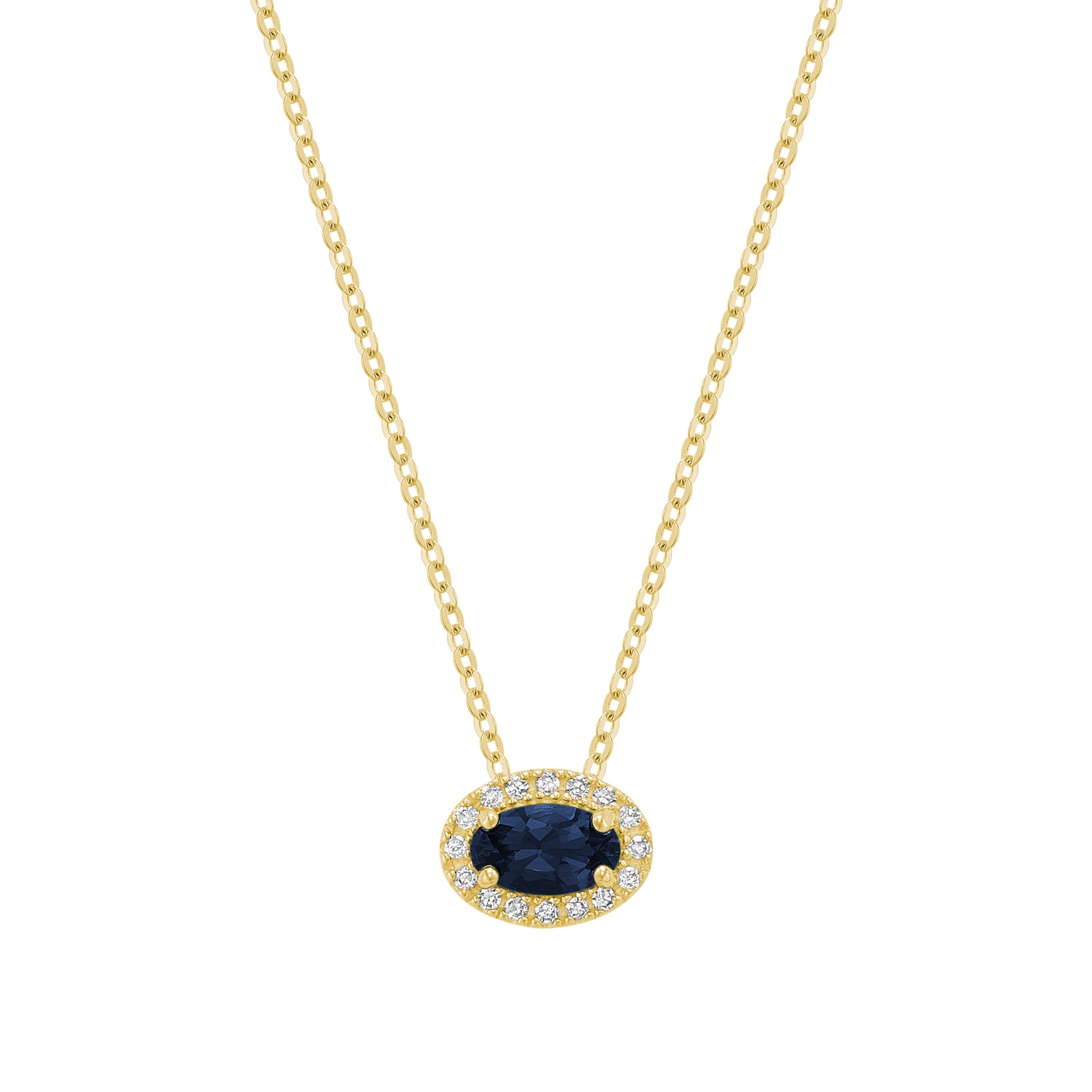 East West Diamond Halo & Oval Cut Lab Grown Gemstone Necklace
