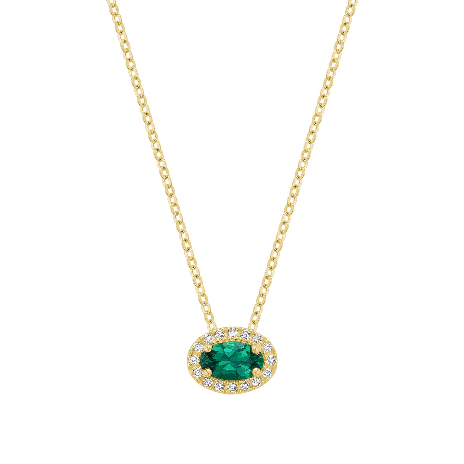 East West Diamond Halo & Oval Cut Lab Grown Gemstone Necklace
