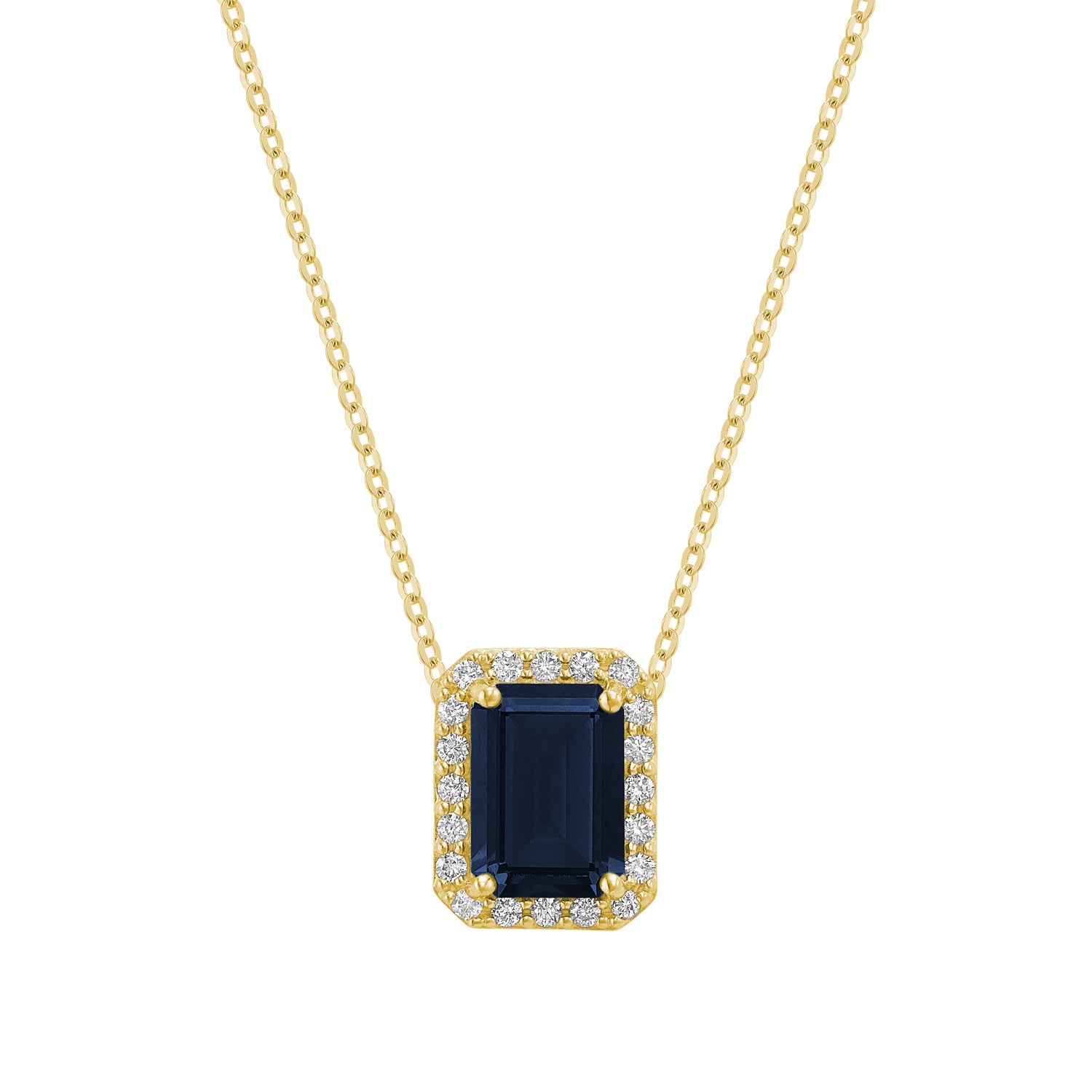 Diamond Halo & Emerald Cut Lab Grown Gemstone Necklace