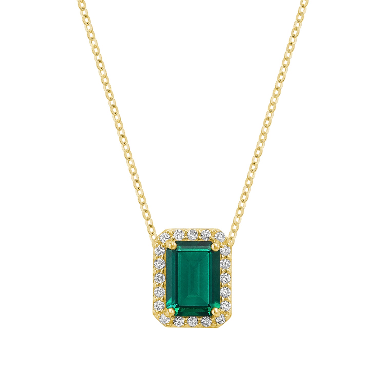 Diamond Halo & Emerald Cut Lab Grown Gemstone Necklace