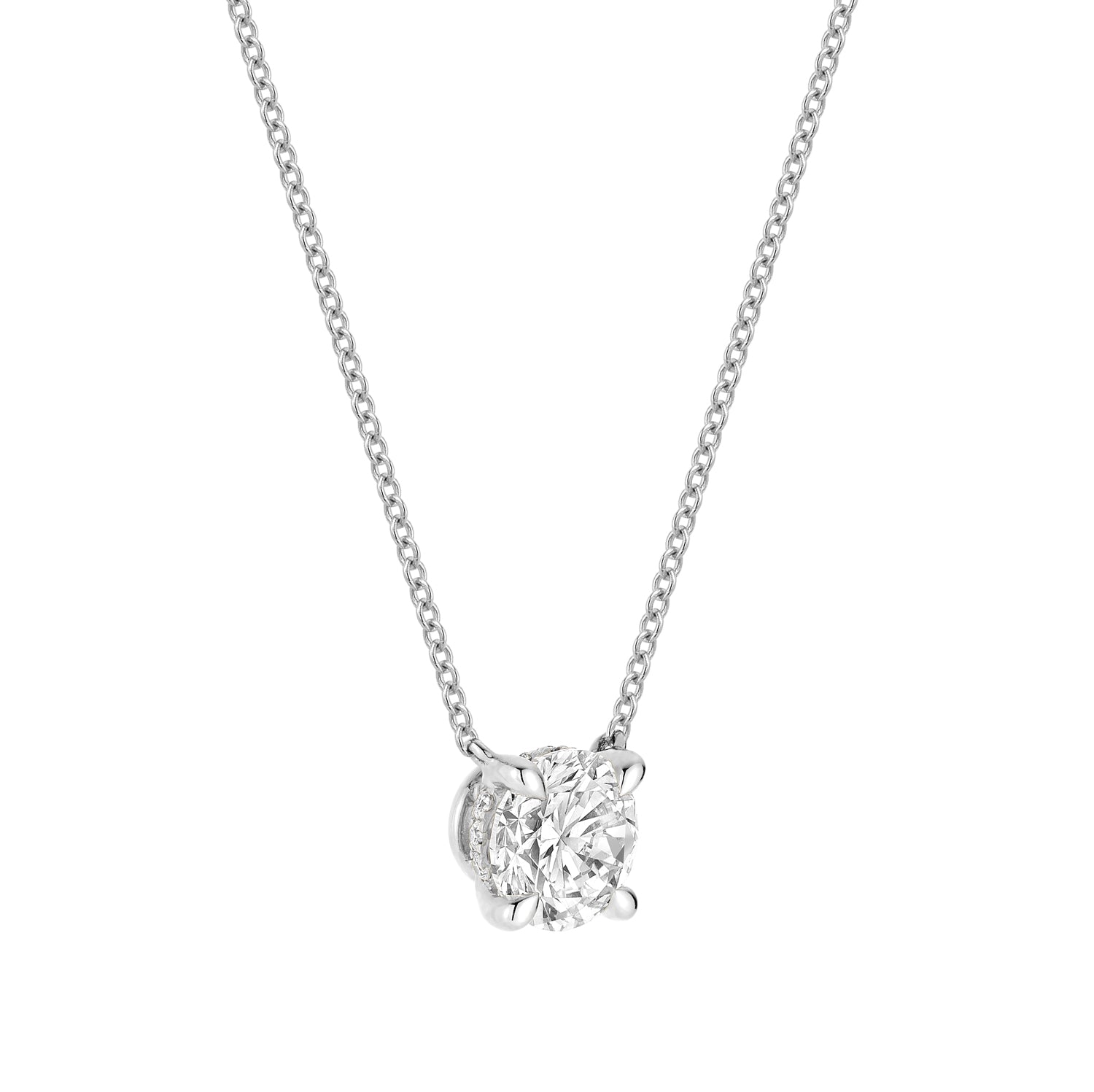 Classic Solitaire Diamond Necklace Lab Grown with Hidden Halo