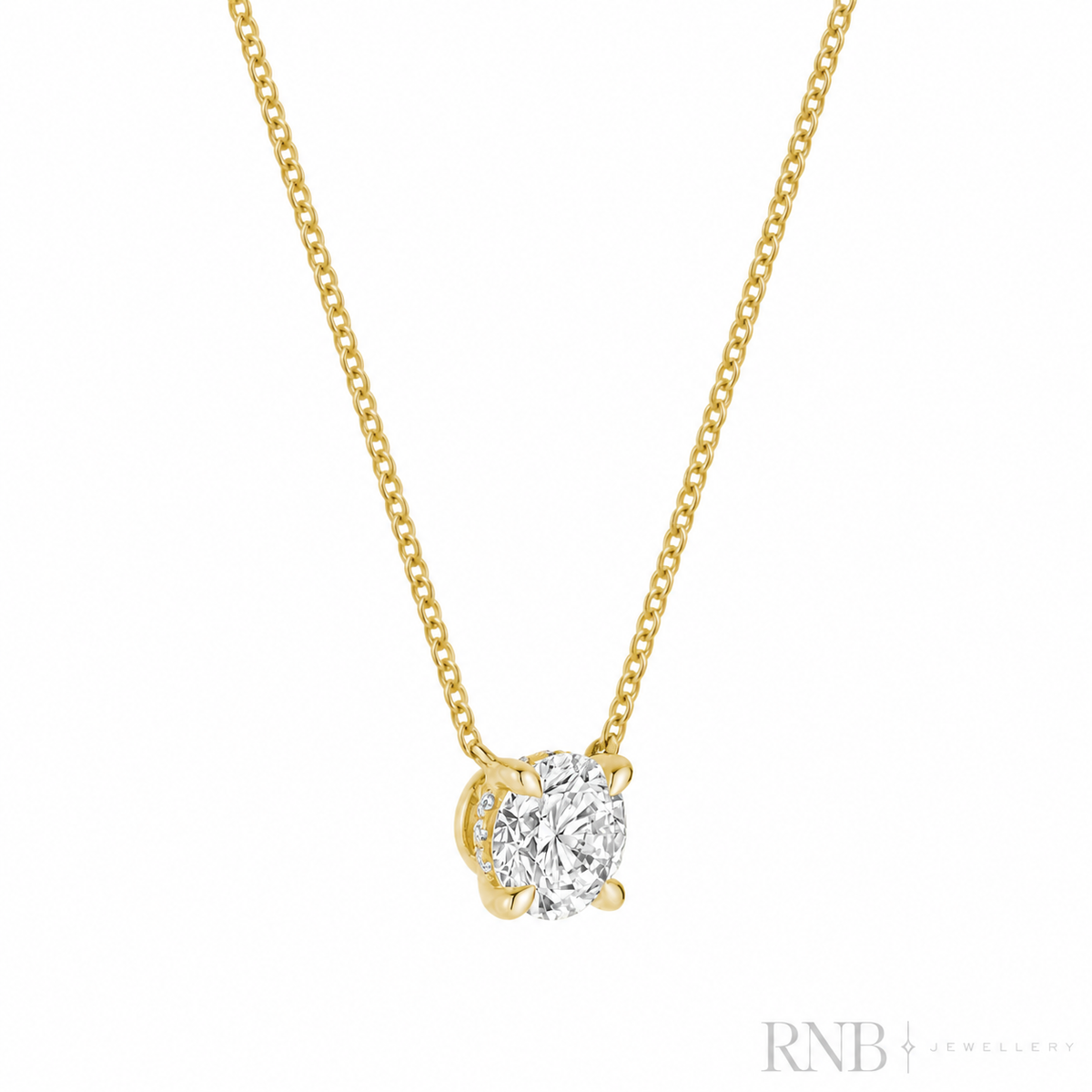 08-LGHB100Y - 1.00CT Lab Grown Diamond Necklace - Yellow Gold - Side