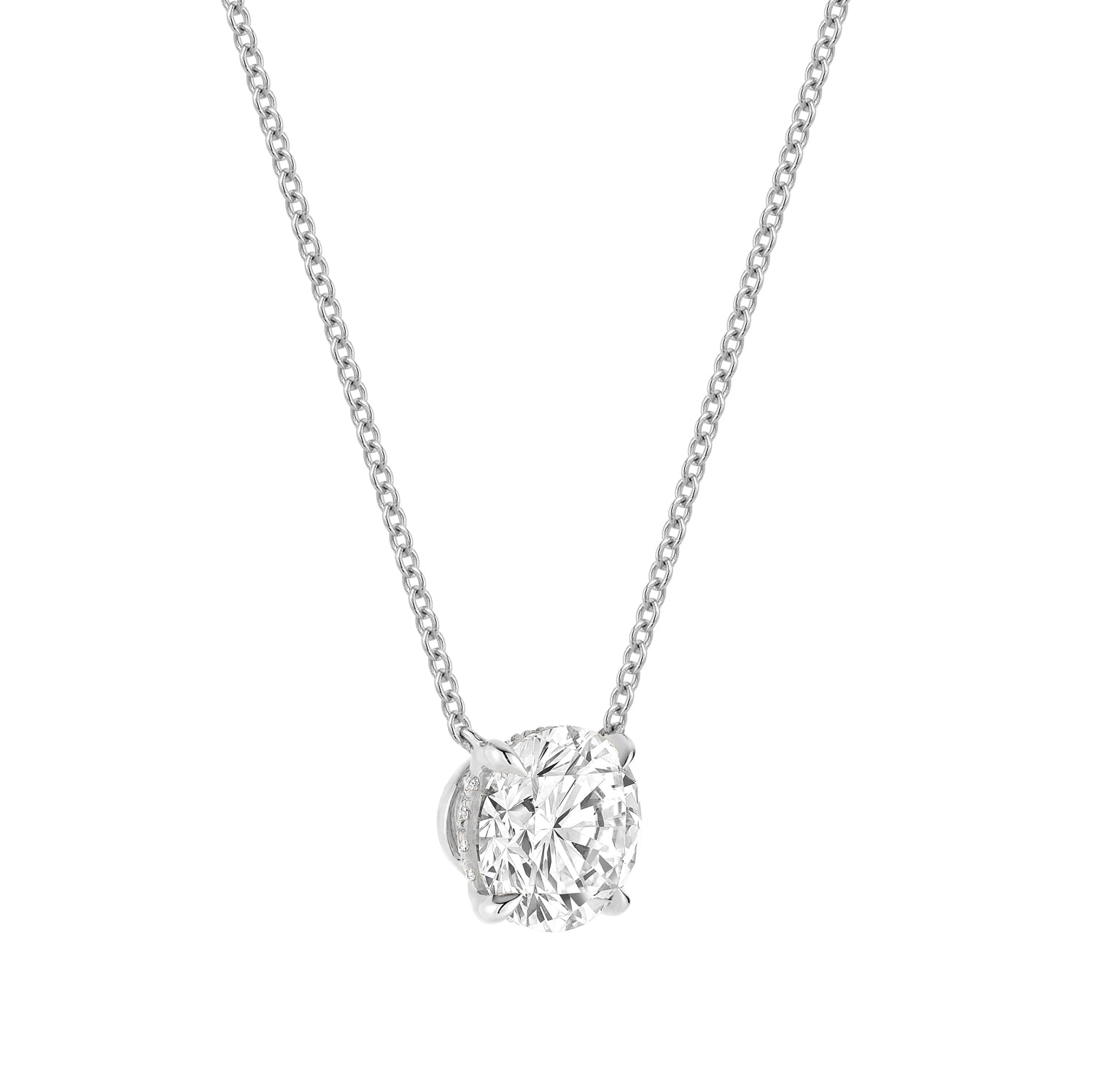 Classic Solitaire Diamond Necklace Lab Grown with Hidden Halo