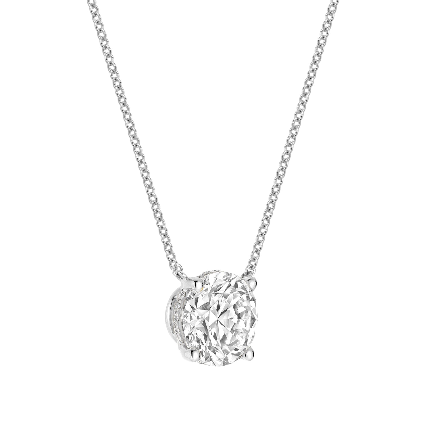 Classic Solitaire Diamond Necklace Lab Grown with Hidden Halo