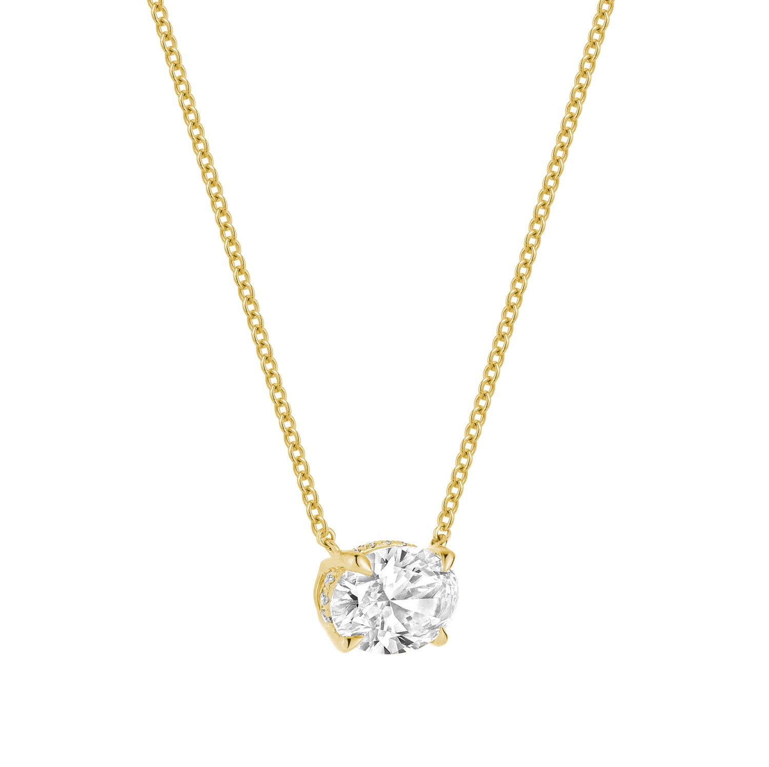 Classic Oval East West Solitaire Pendant Lab Grown Diamond Necklace