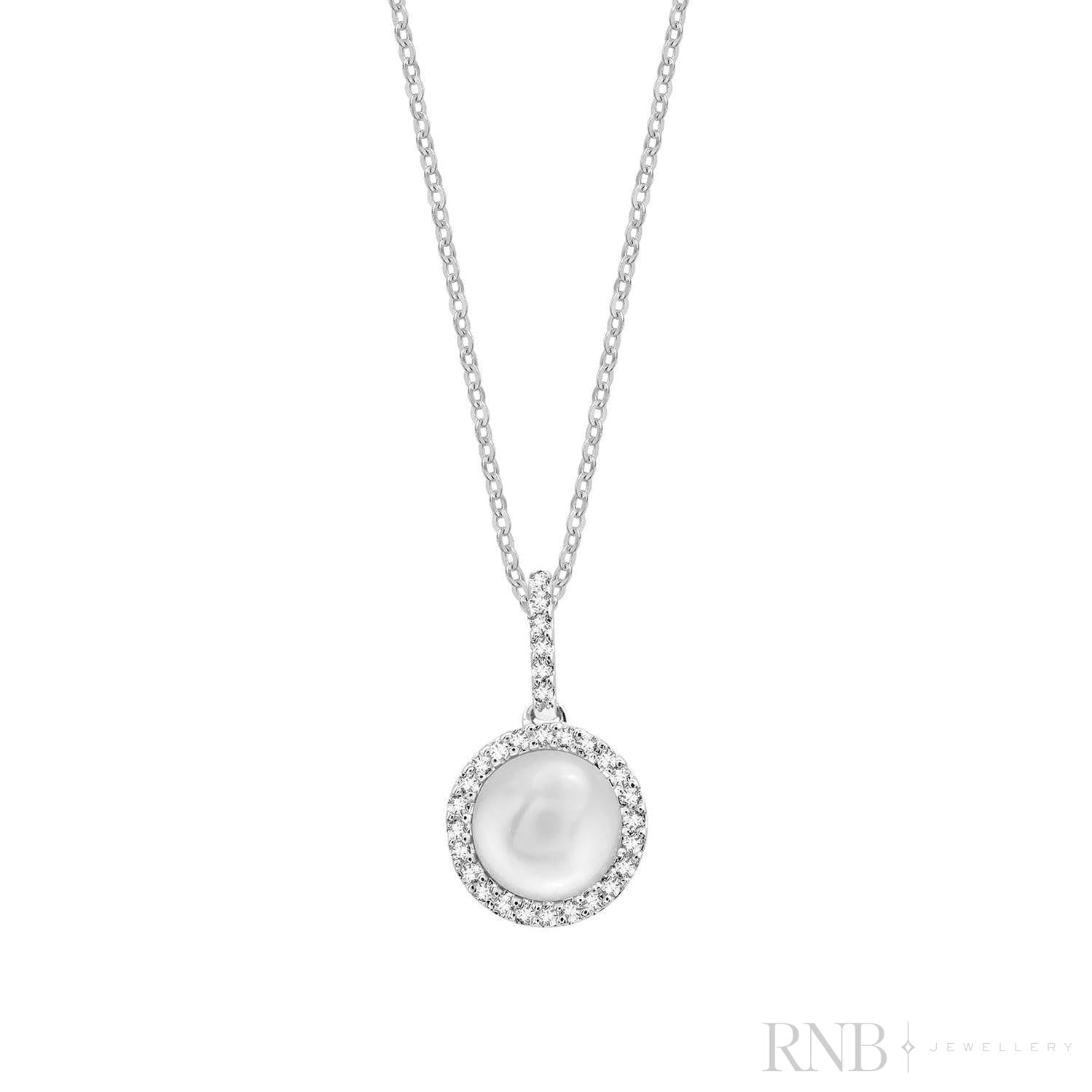 Cultured Pearl & Halo Diamond Pendant-RNB Jewellery