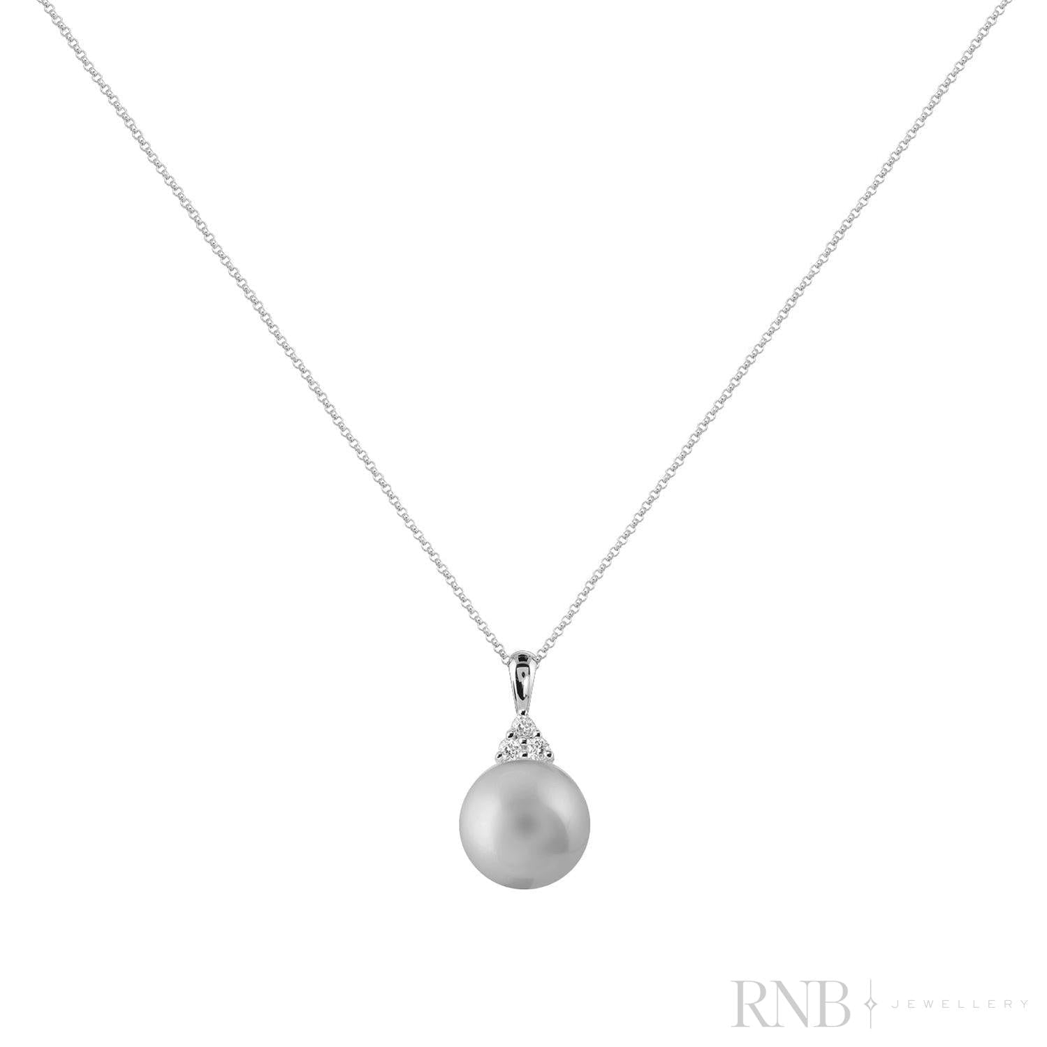 Cultured Pearl & Trinity Diamond Pendant-RNB Jewellery