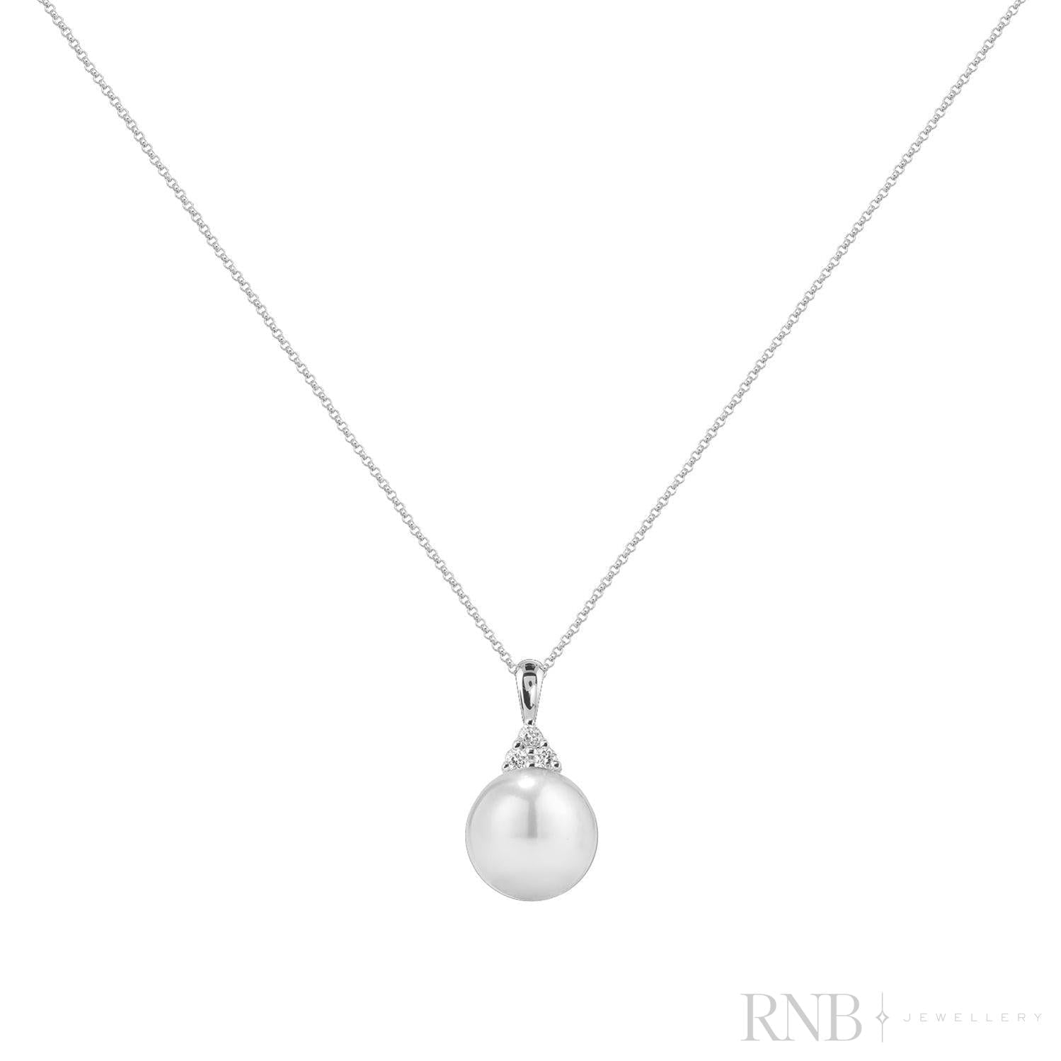 Cultured Pearl & Trinity Diamond Pendant-RNB Jewellery