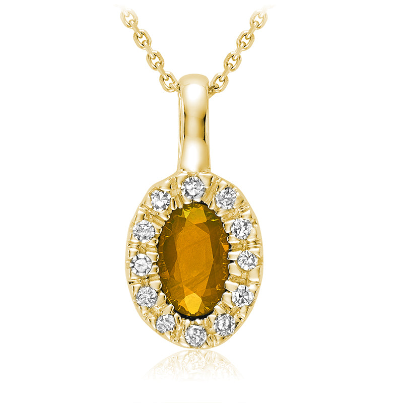 Pendentif ovale en pierre précieuse et halo de diamants