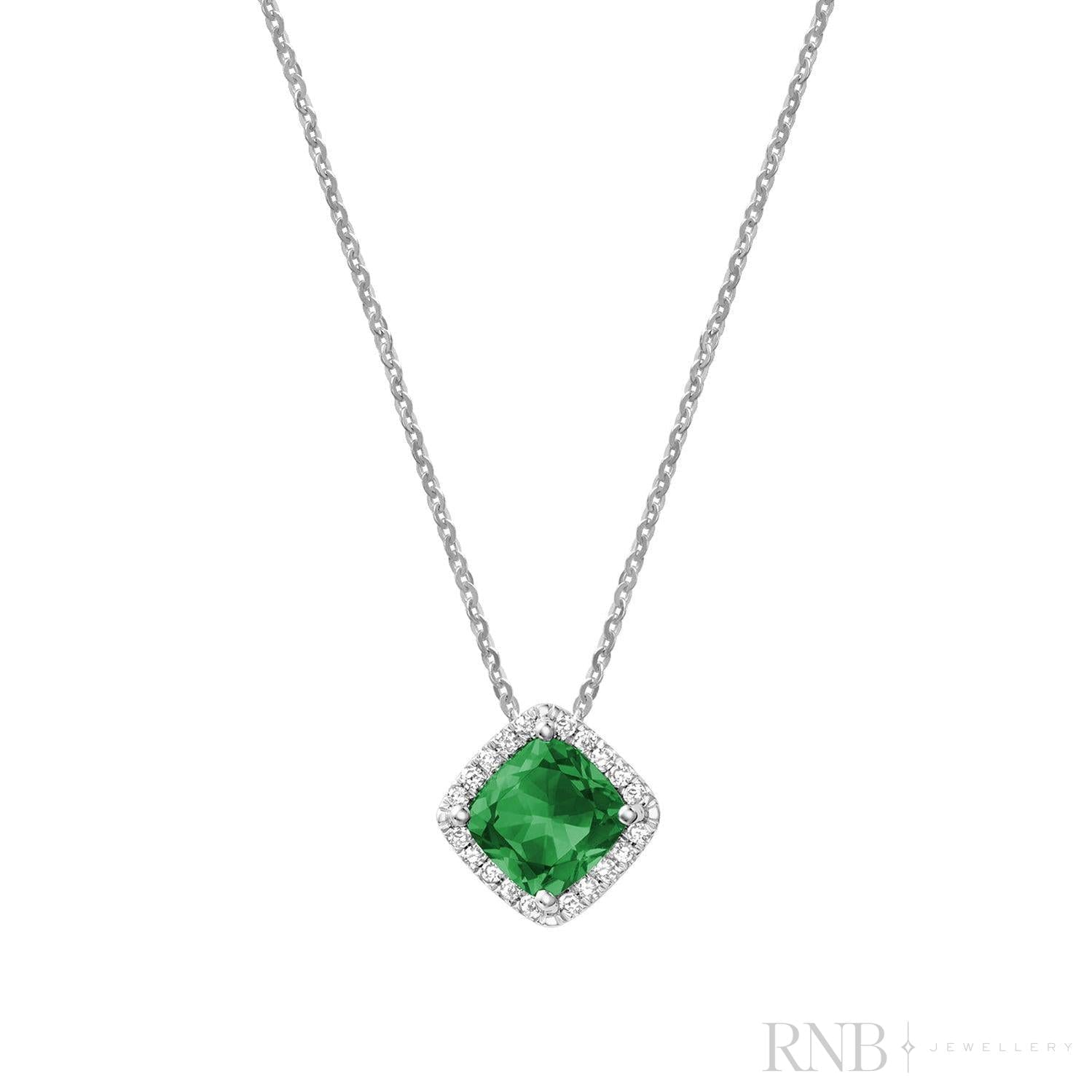 Cushion Cut Colored Stone Halo Diamond Pendant-RNB Jewellery