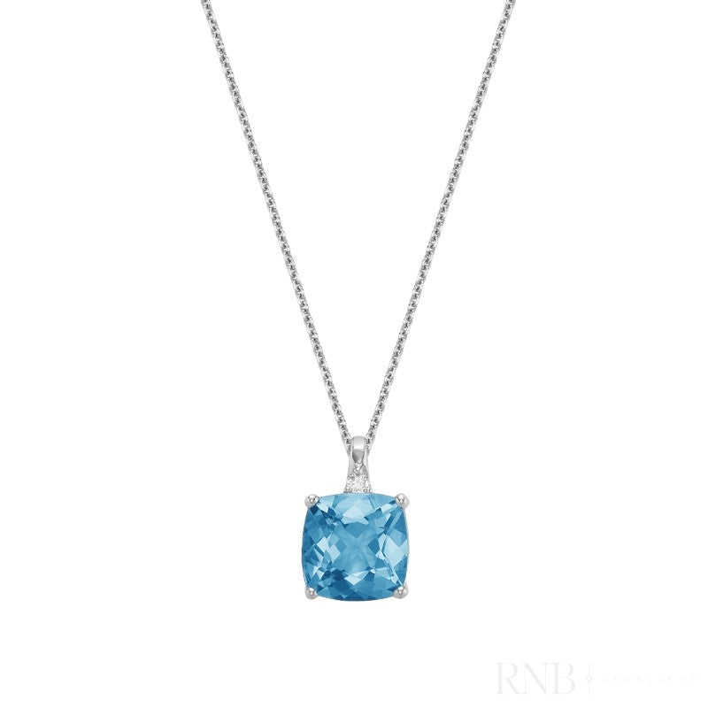 Pendentif en pierre colorée taille coussin et diamant