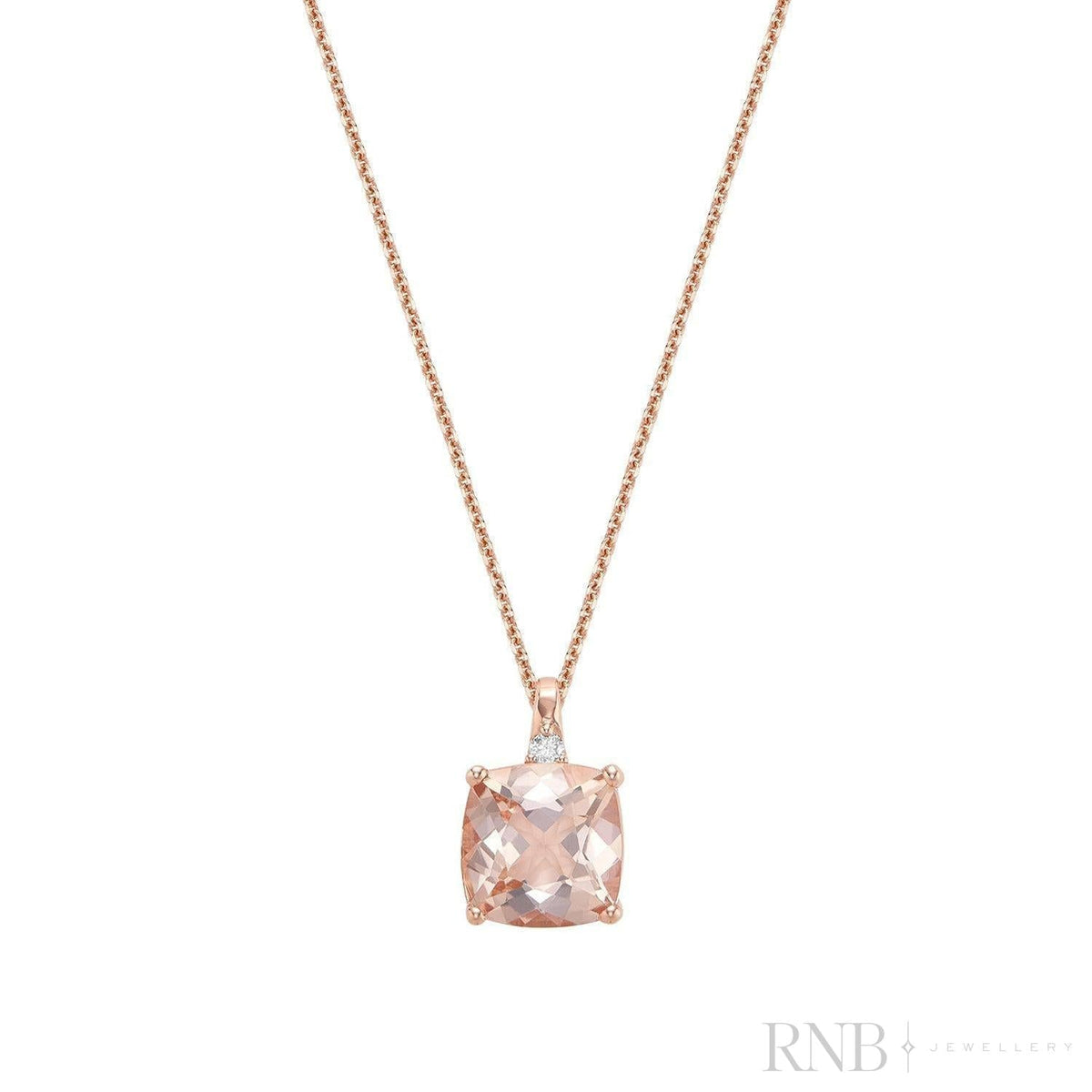 Cushion Cut Morganite and Diamond Pendant-RNB Jewellery