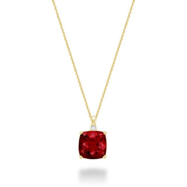 Cushion Cut Colored Stone and Diamond Pendant