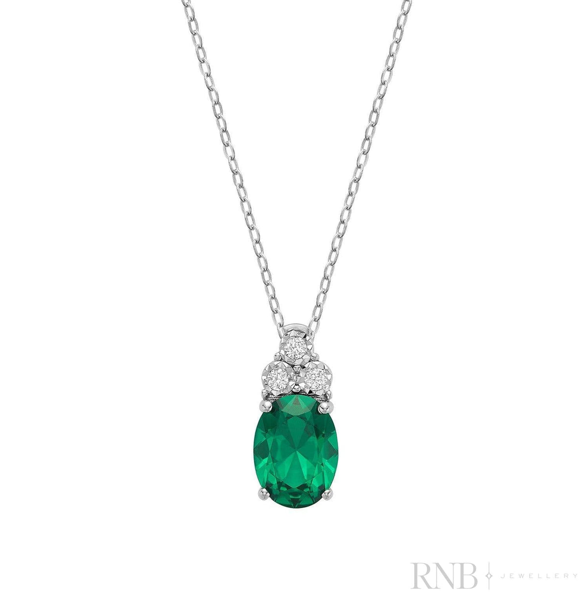 09-0410GMCEM - Simulated Emerald & Diamond Pendant - White Gold
