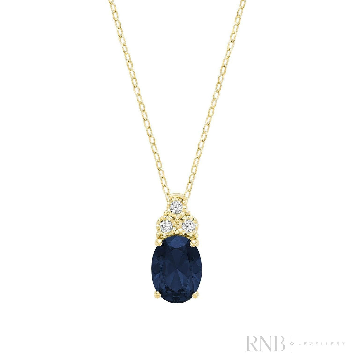 09-0410GMYCBS - Created Blue Sapphire & Diamond Pendant - Yellow Gold