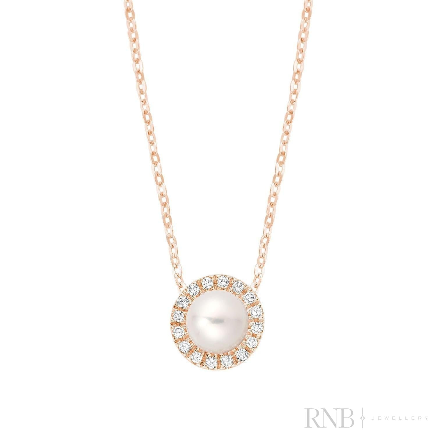 Pearl & Halo Diamond Pendant-RNB Jewellery