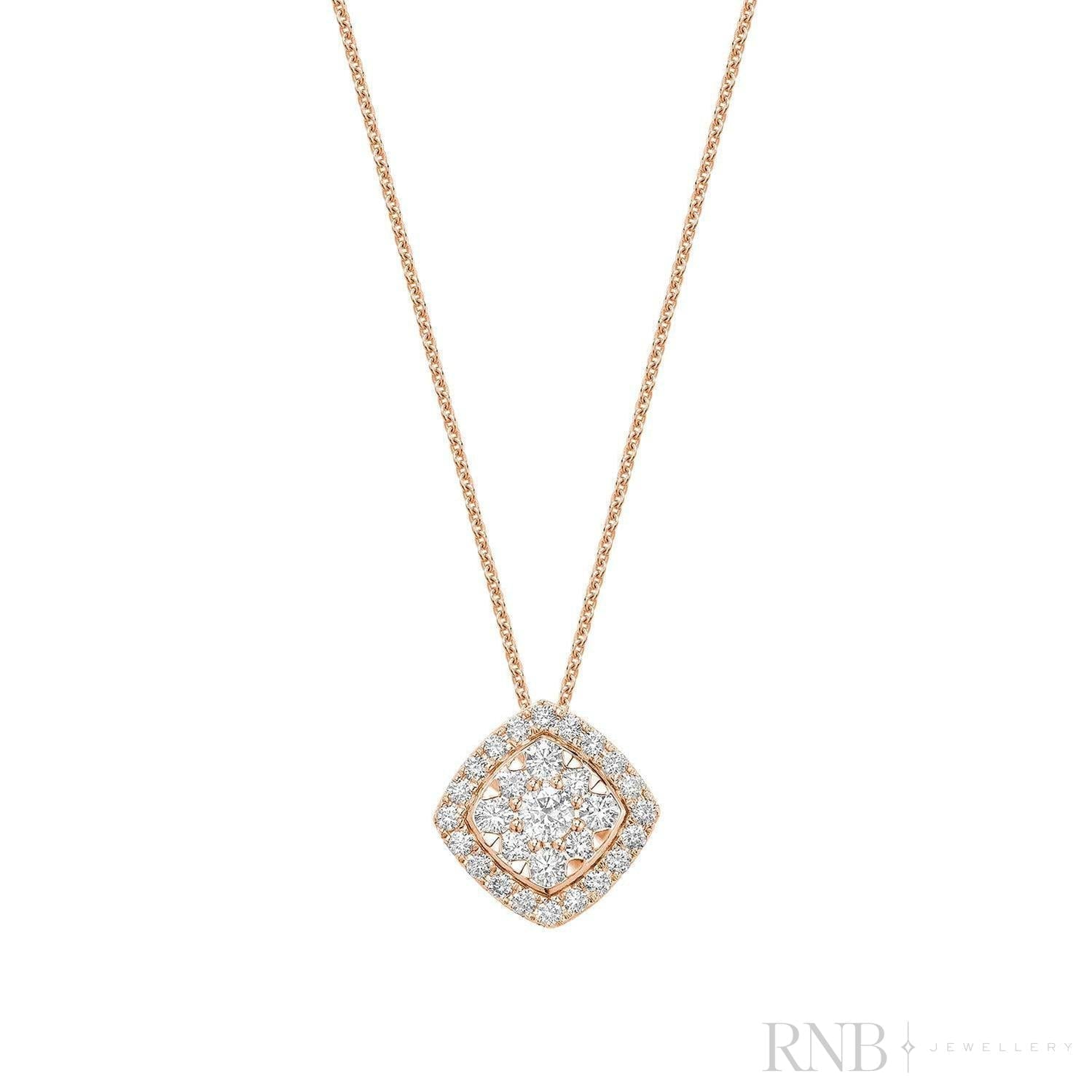 Cushion Shape Pave Halo Diamond Pendant-RNB Jewellery