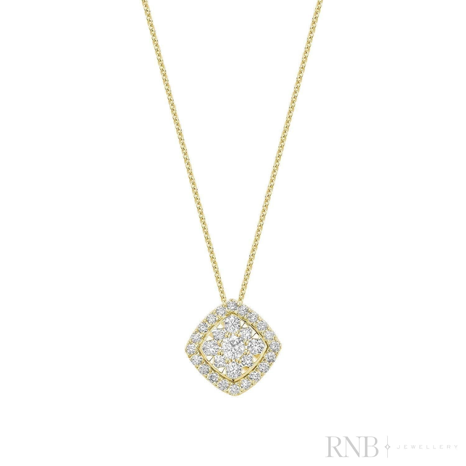 Cushion Shape Pave Halo Diamond Pendant-RNB Jewellery