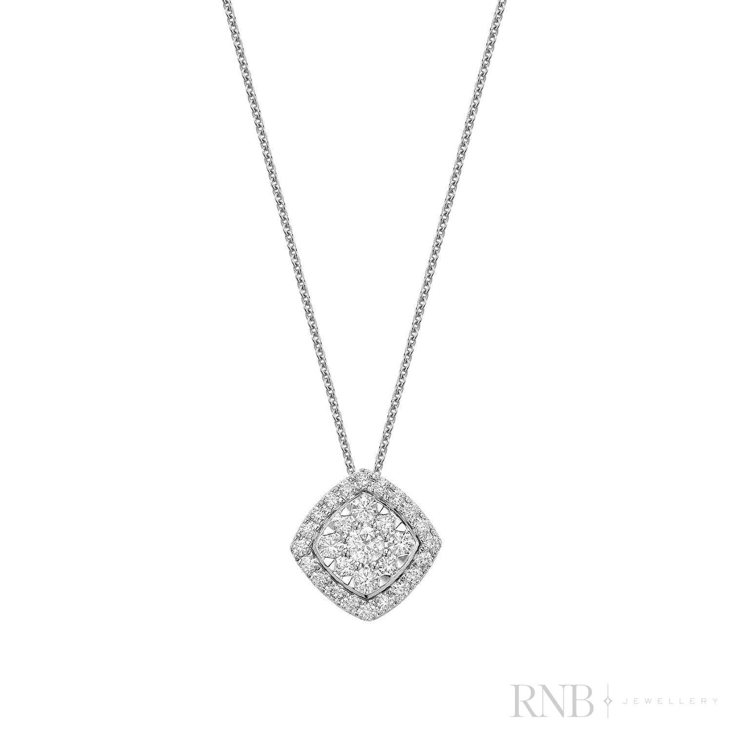 Cushion Shape Pave Halo Diamond Pendant-RNB Jewellery