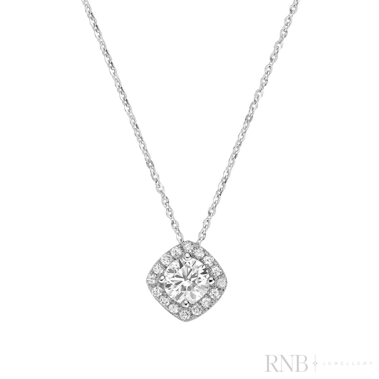 Cushion Shape Halo Diamond Pendant-RNB Jewellery