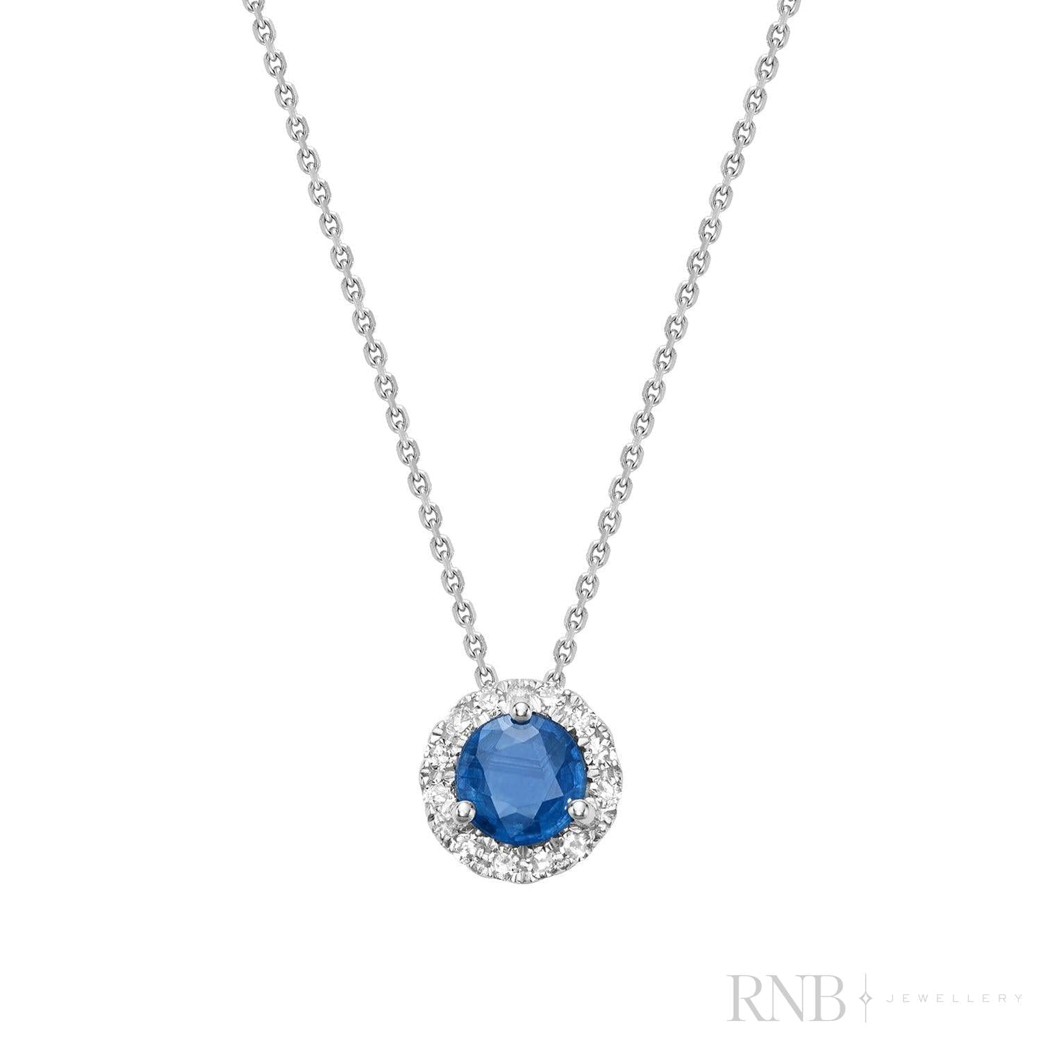 Blue Sapphire & Diamond Halo Pendant-RNB Jewellery