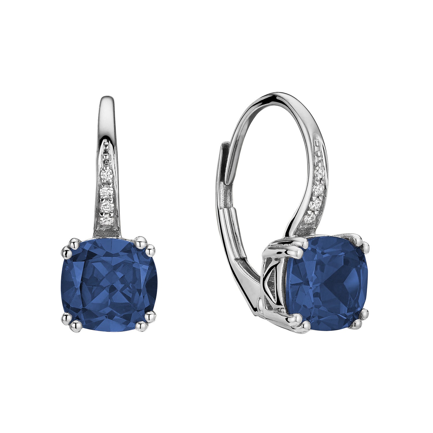 Created Sapphire Cushion Cut & Diamond Dangle Earrings