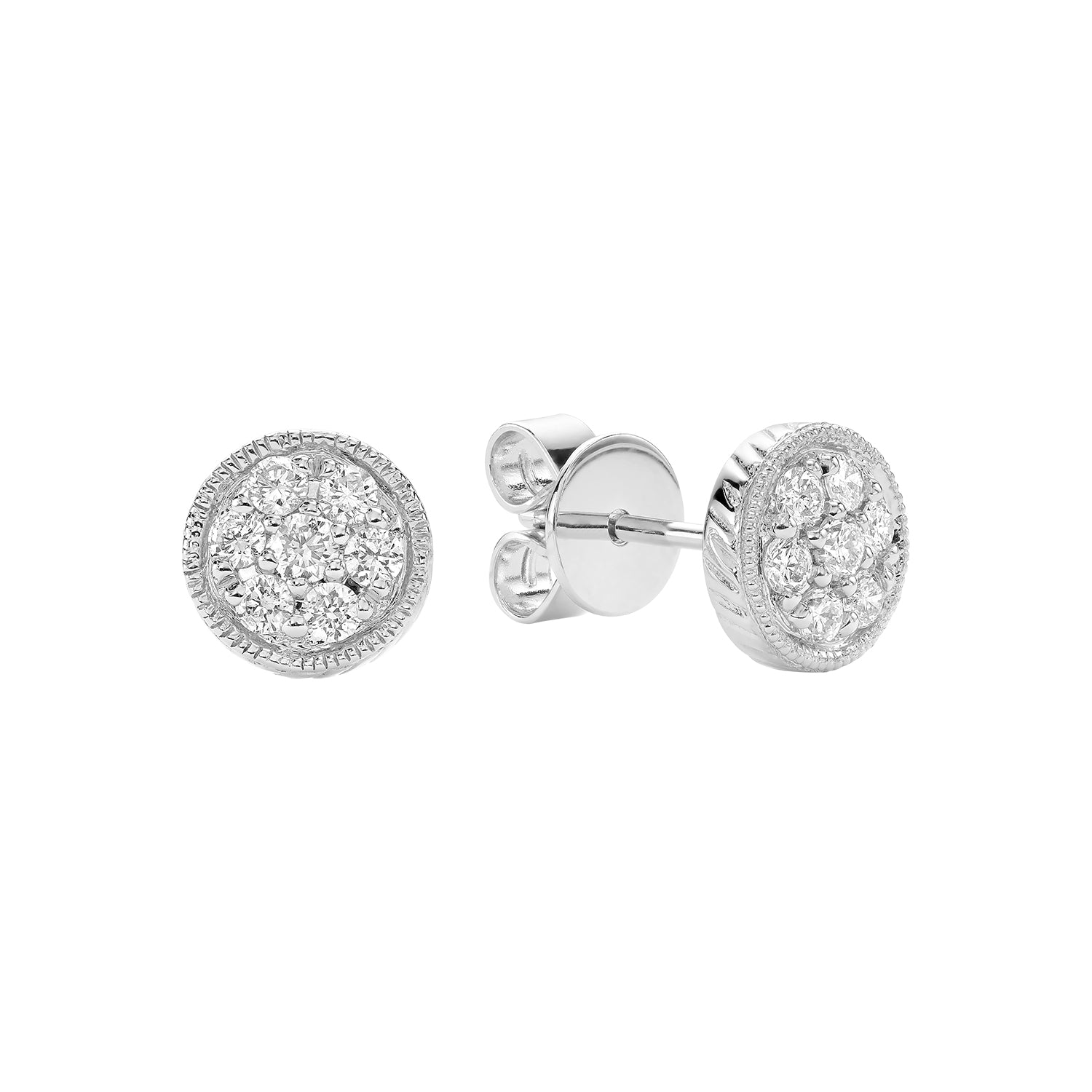 Round Milgrain Diamond Stud Earrings