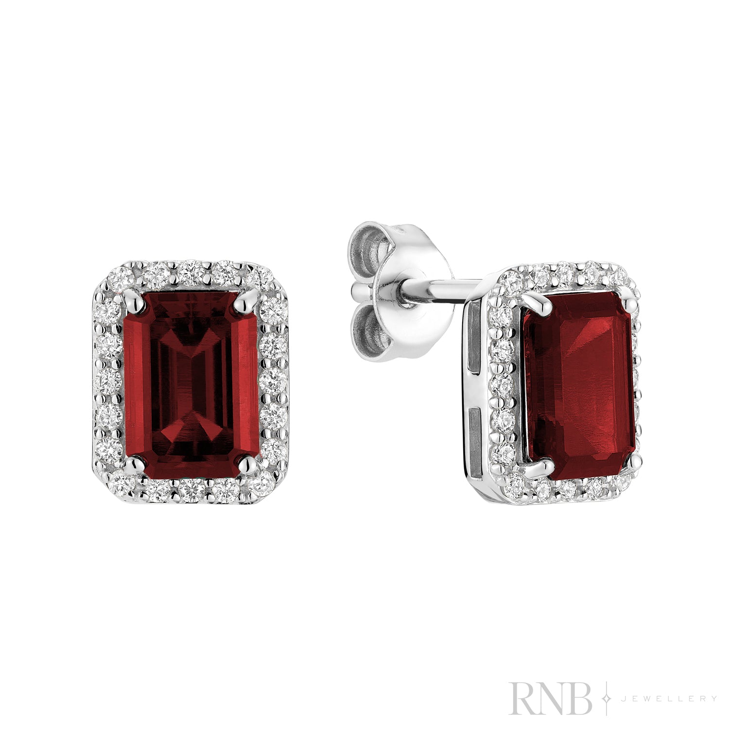 Emerald Cut & Diamond Halo Stud Earrings
