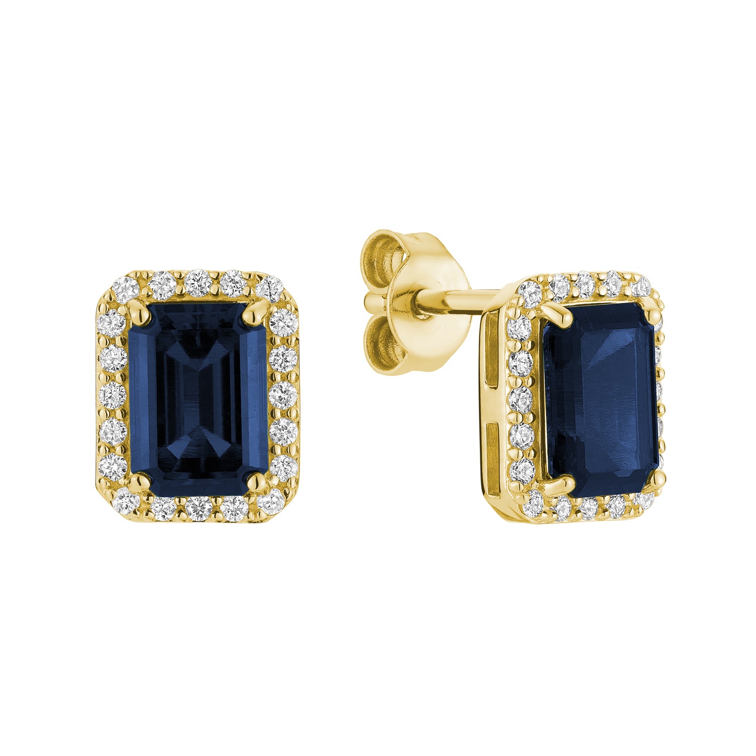 Emerald Cut & Diamond Halo Stud Earrings