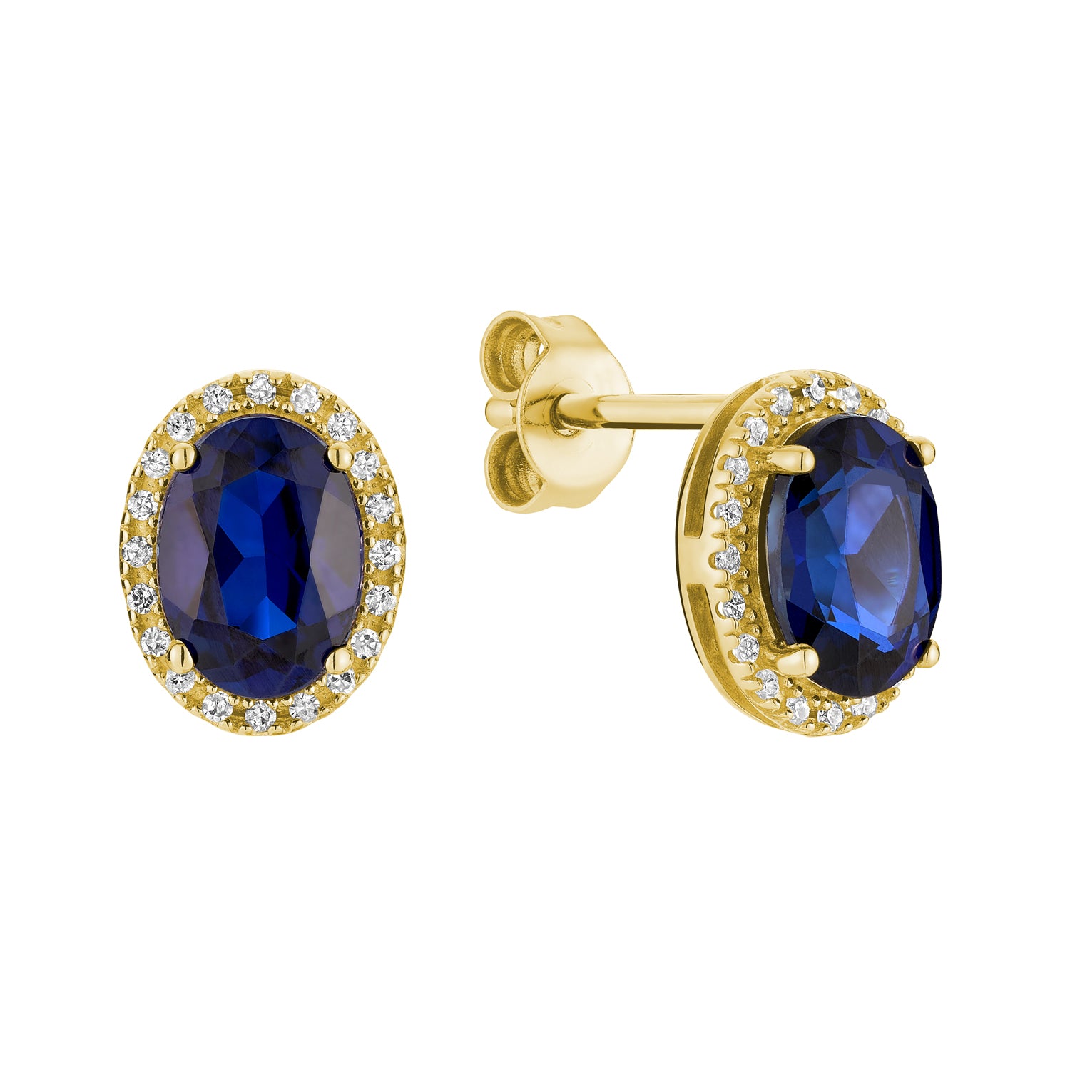 Oval Cut Gemstone & Diamond Halo Stud Earrings