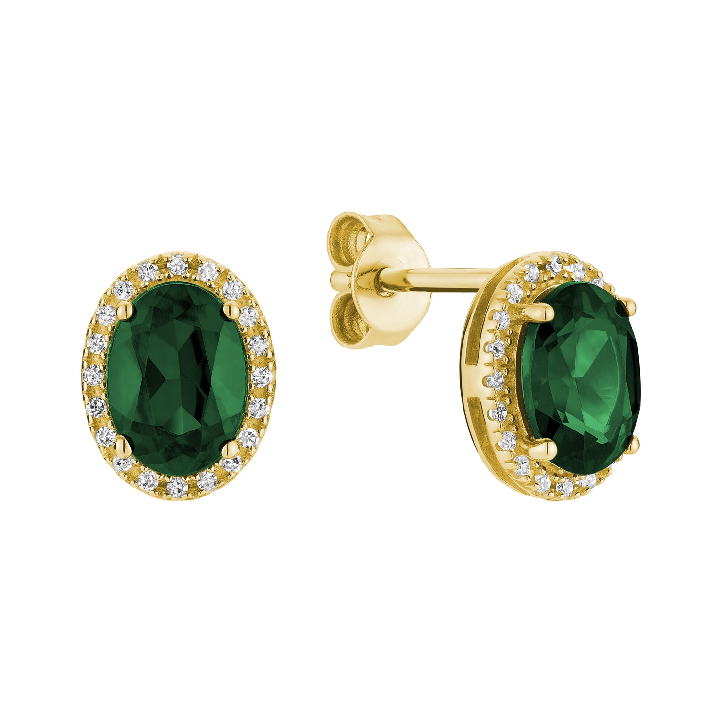 Oval Cut Gemstone & Diamond Halo Stud Earrings