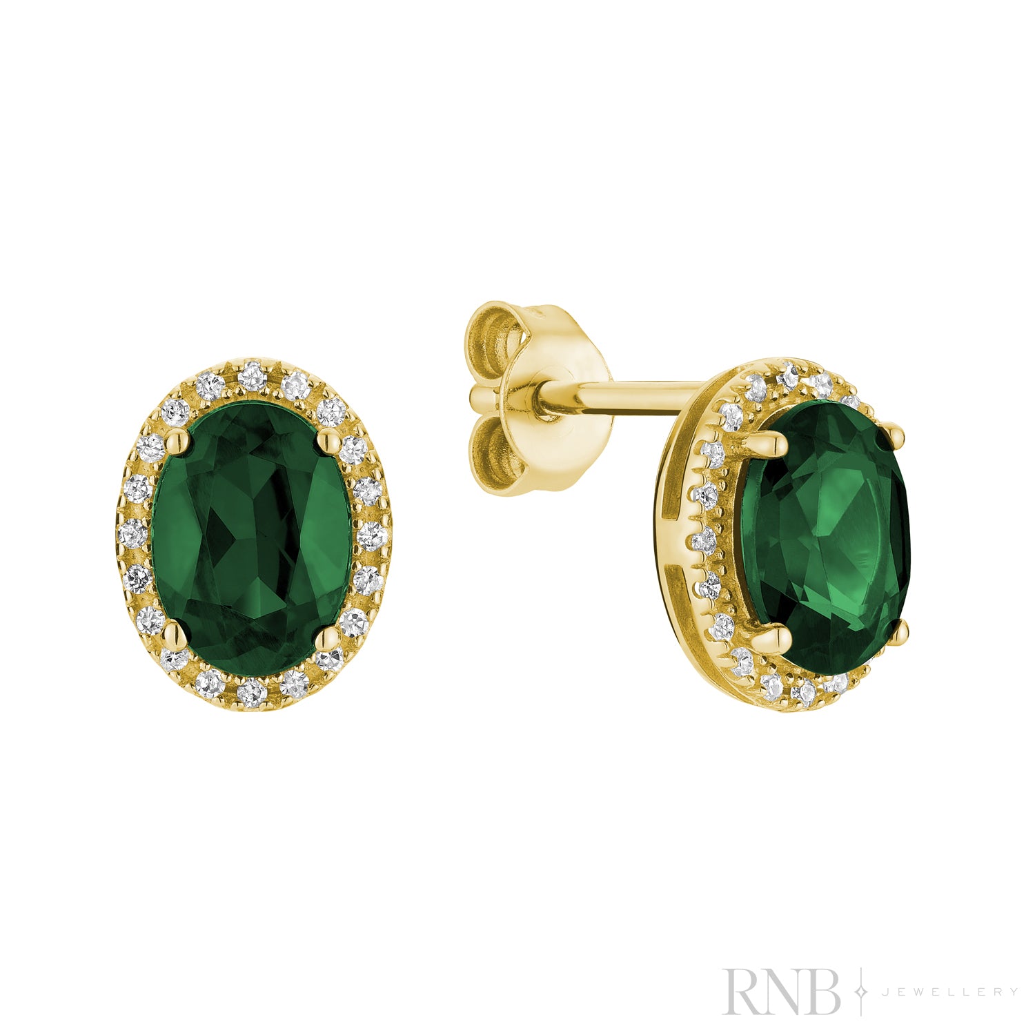 Oval Cut Gemstone & Diamond Halo Stud Earrings