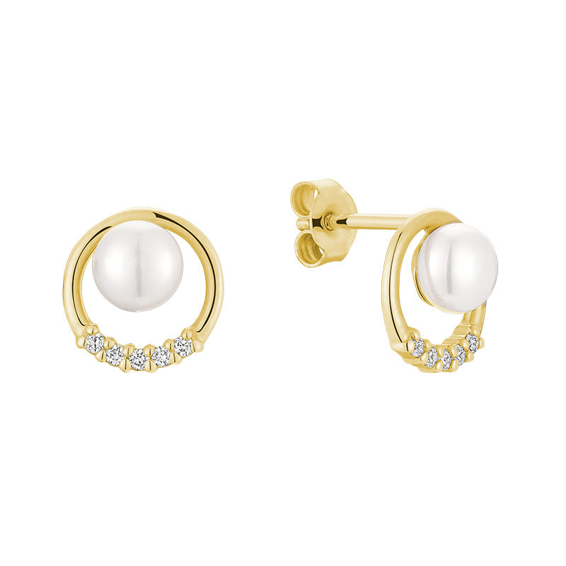 Elegant Circle Of Life Diamond & Pearl Stud Earrings