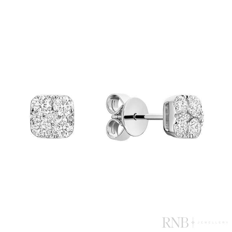 Pavé Square Diamond Stud Earrings – Yellow Gold 1.00CT